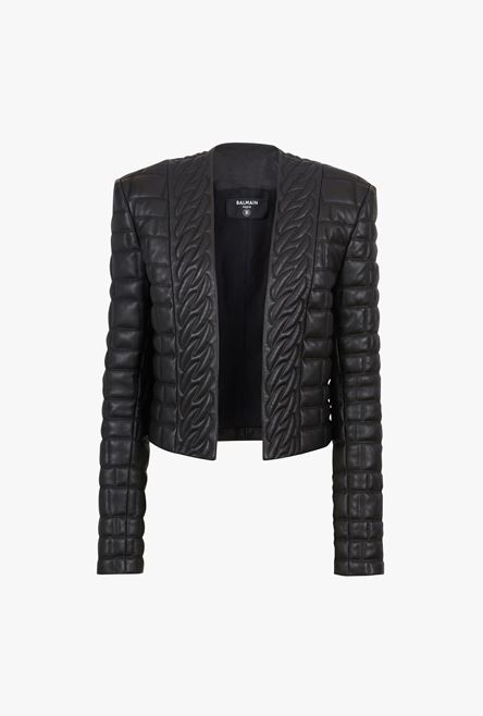 Black quilted leather spencer jacket - 1