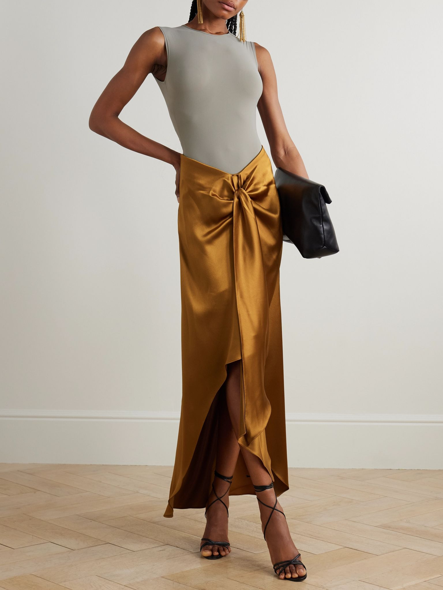 De Lovie asymmetric satin maxi skirt Light brown - 2