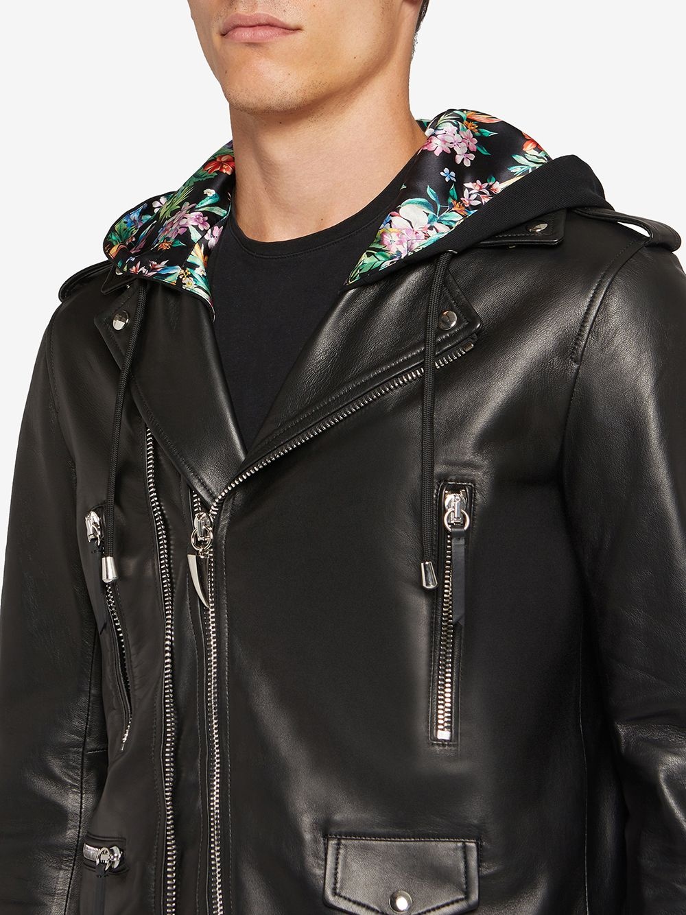 floral-lining biker jacket - 5