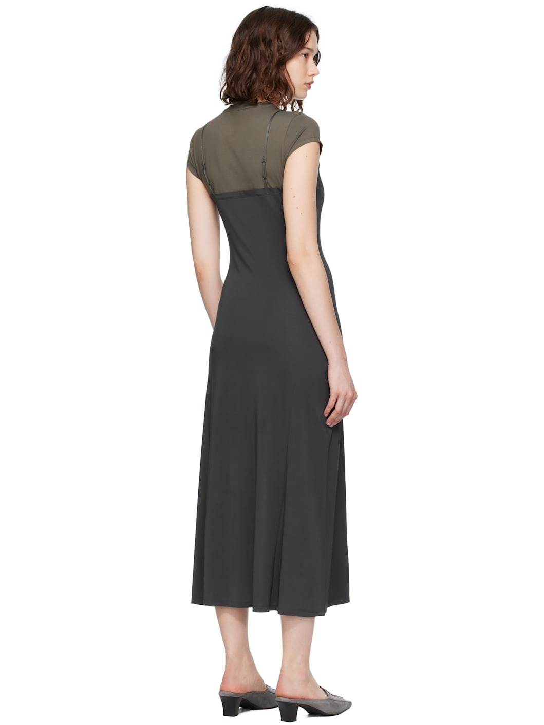 Gray Layered Jersey Midi Dress - 3