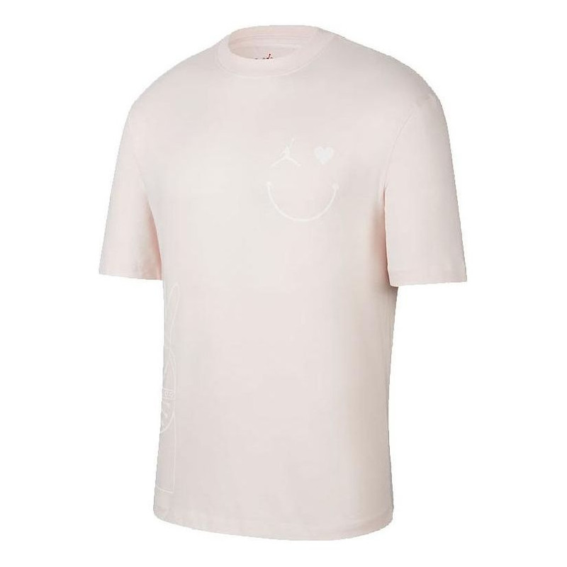 Air Jordan Alphabet Printing Round Neck Pullover Short Sleeve Pink DZ7637-640 - 1