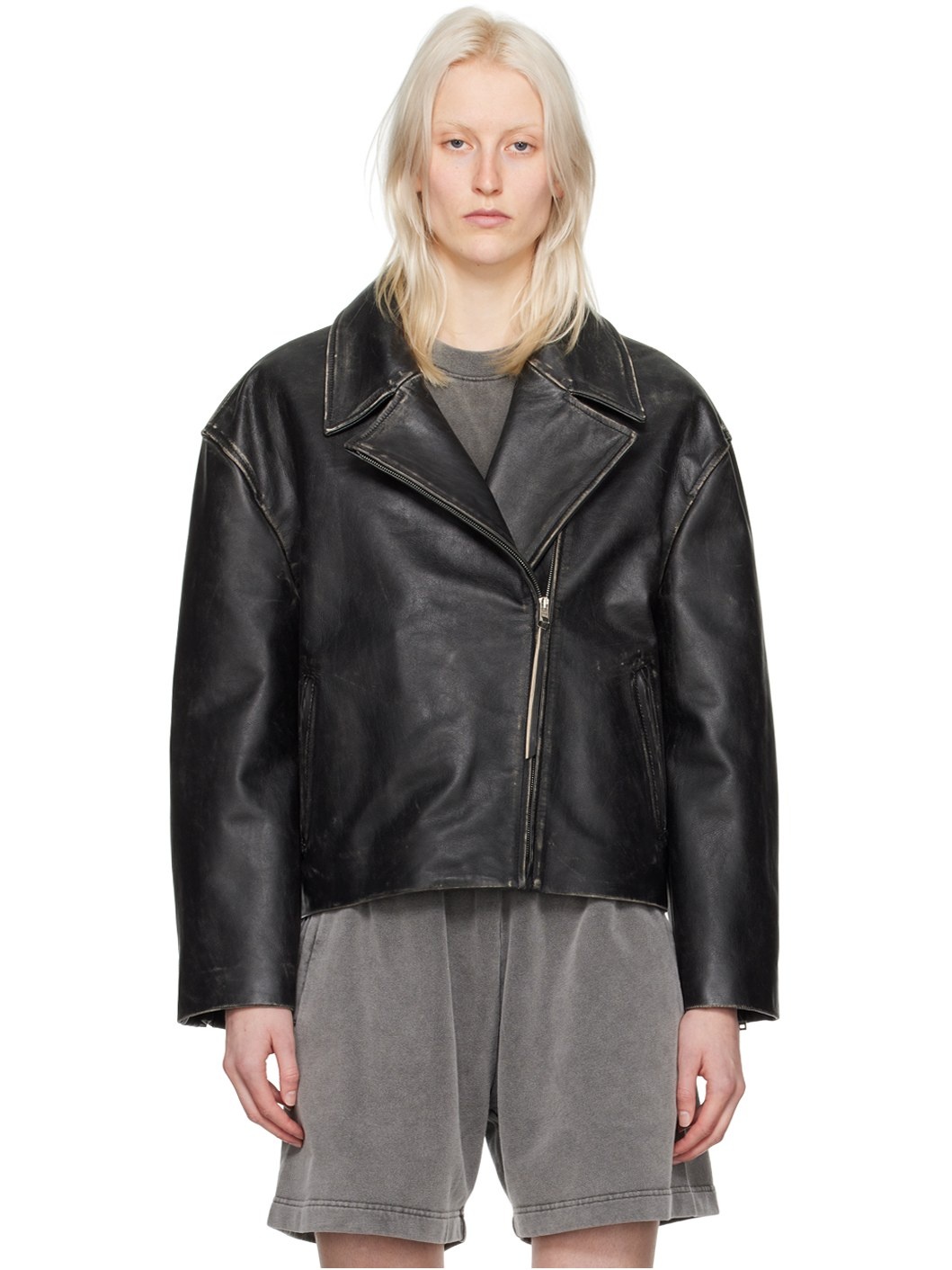 Black Padded Leather Jacket - 1