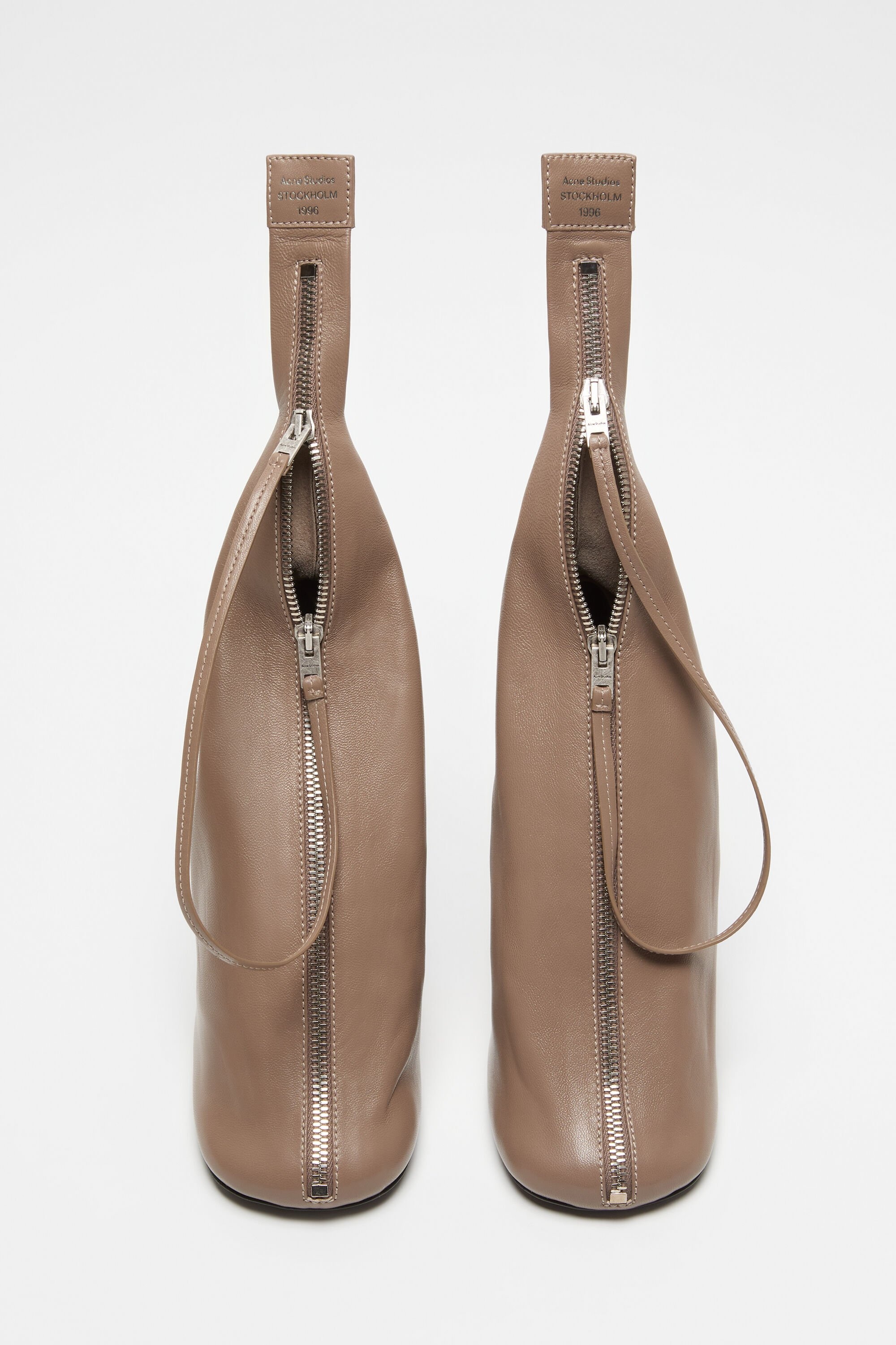 Leather zip heels - Taupe Brown - 2