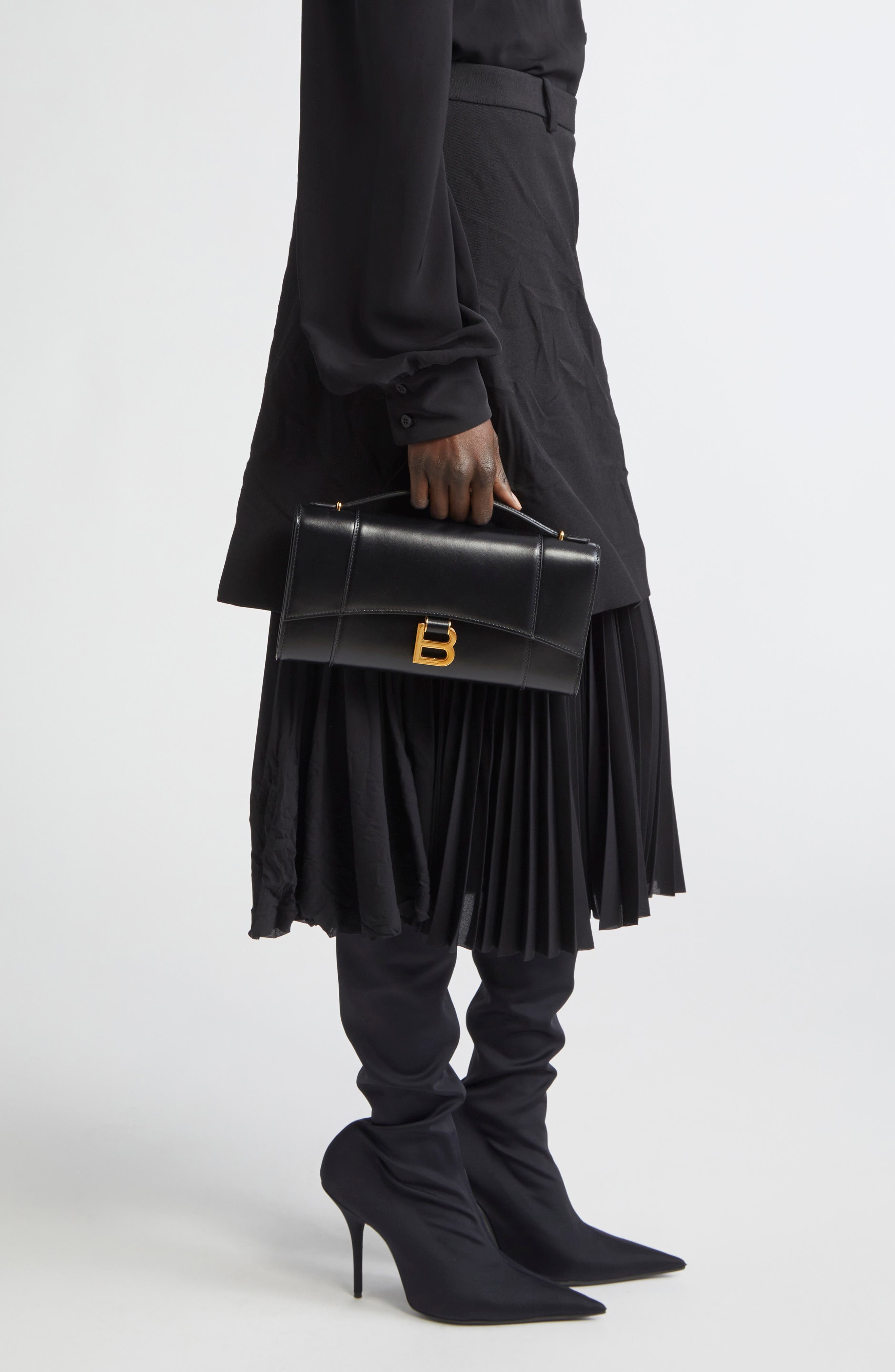 Balenciaga Hourglass Leather Top Handle Clutch in 1000 Black at Nordstrom - 2