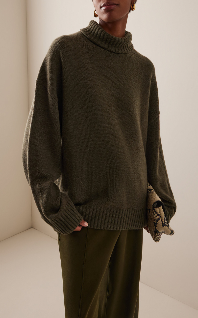 Another Tomorrow Cashmere And Wool-Blend Sweater dark green outlook