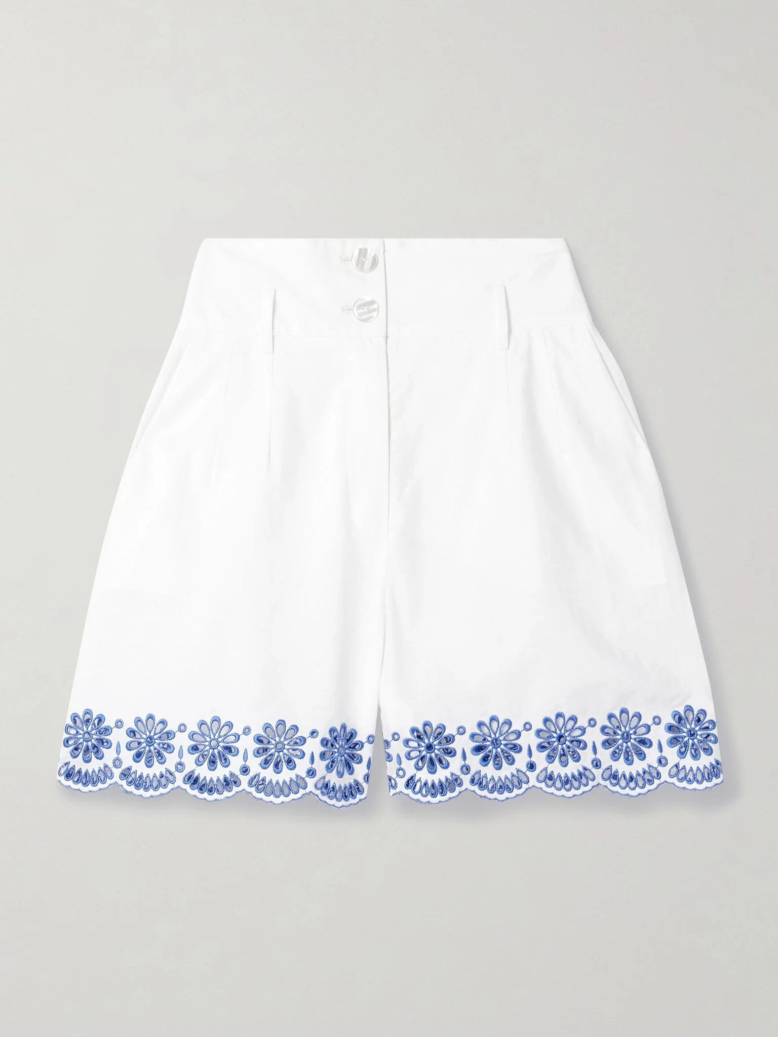Rocchetta broderie anglaise-trimmed cotton-poplin shorts White - 1