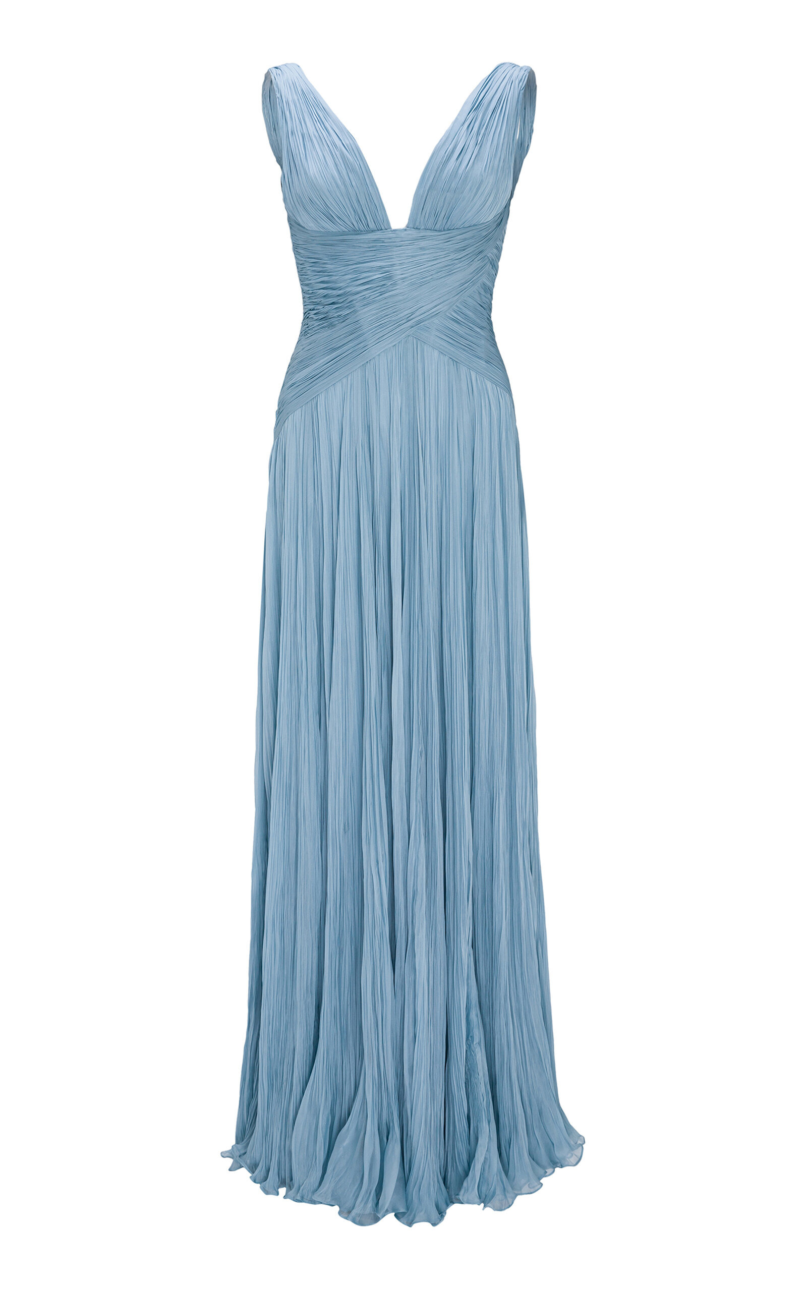 Lettuce Hem Pleated Silk Gown blue - 1