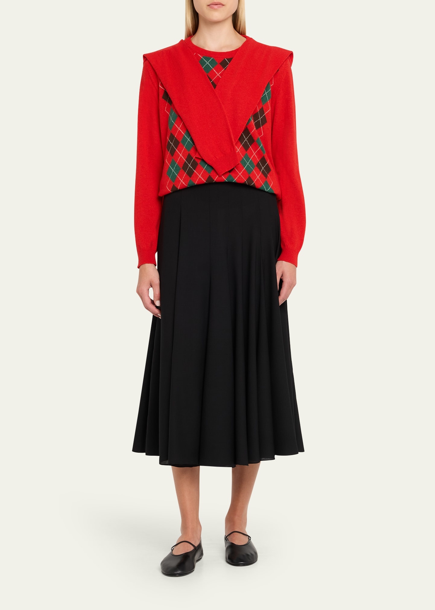 Double-Sleeve Argyle Crewneck Sweater - 2