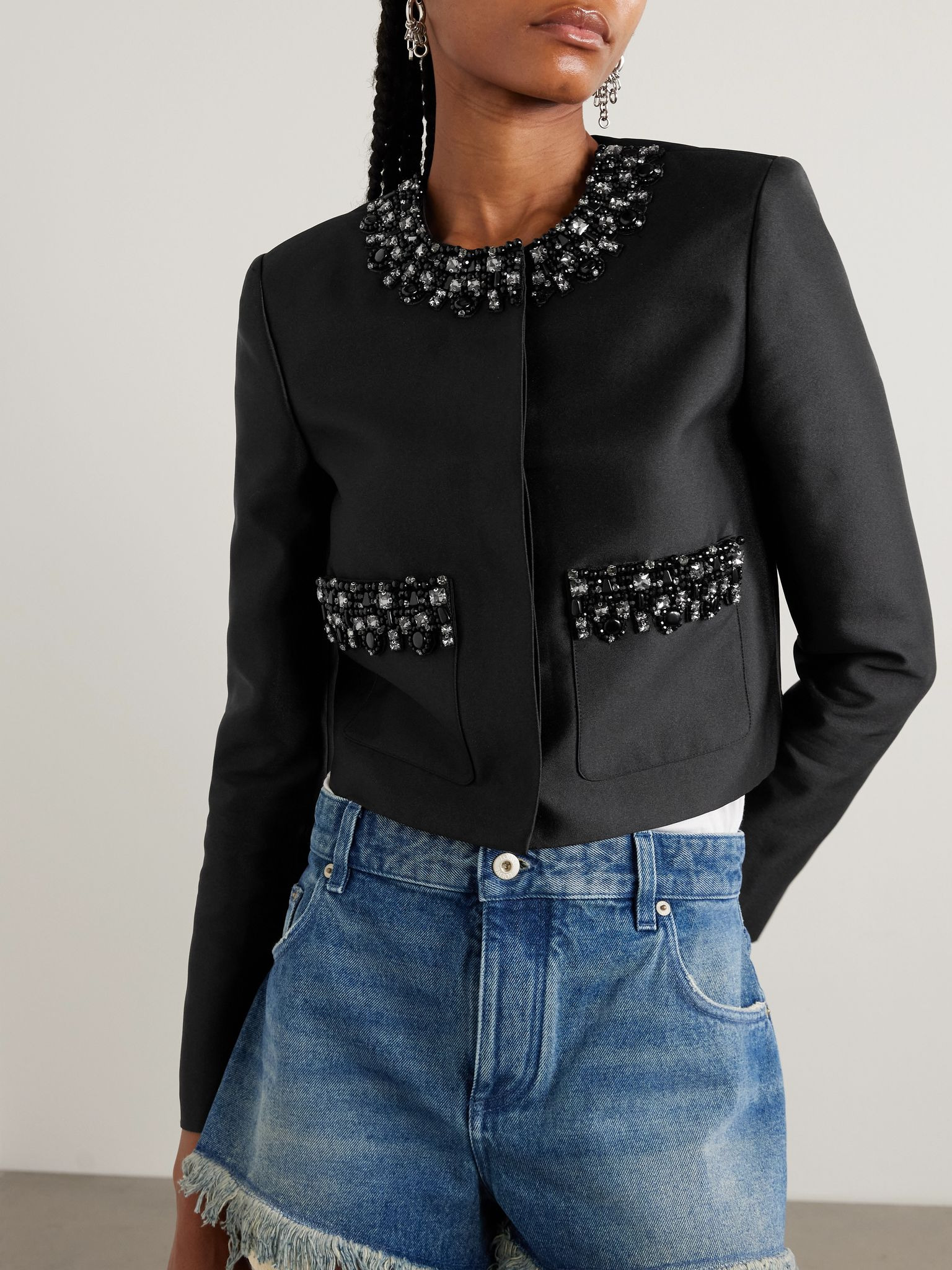 Crystal-embellished taffeta jacket Black - 3