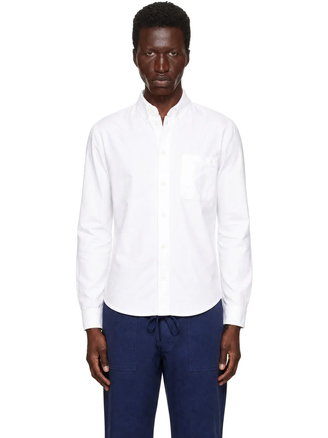 White Button-Down Cotton Oxford Long Sleeve Shirt - 1