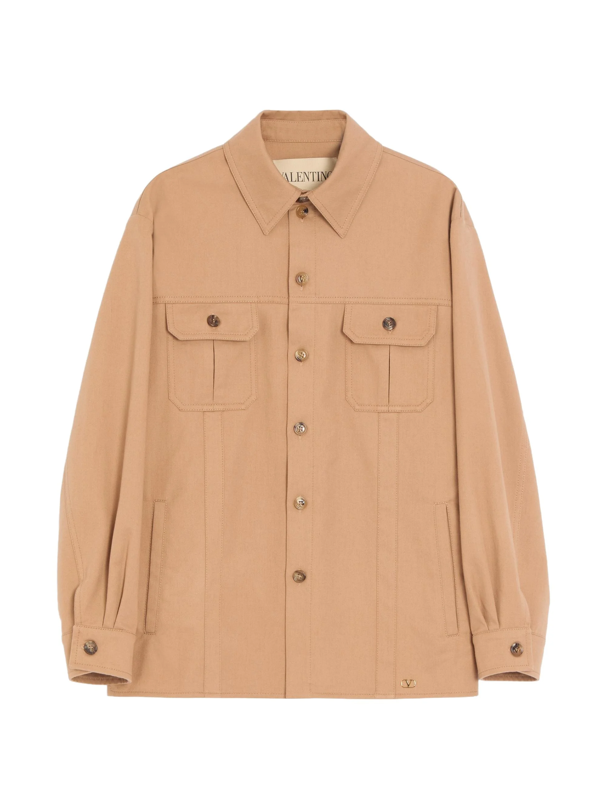 Men's Cotton Gabardine Shirt Jacket with VLogo - Camel - 1