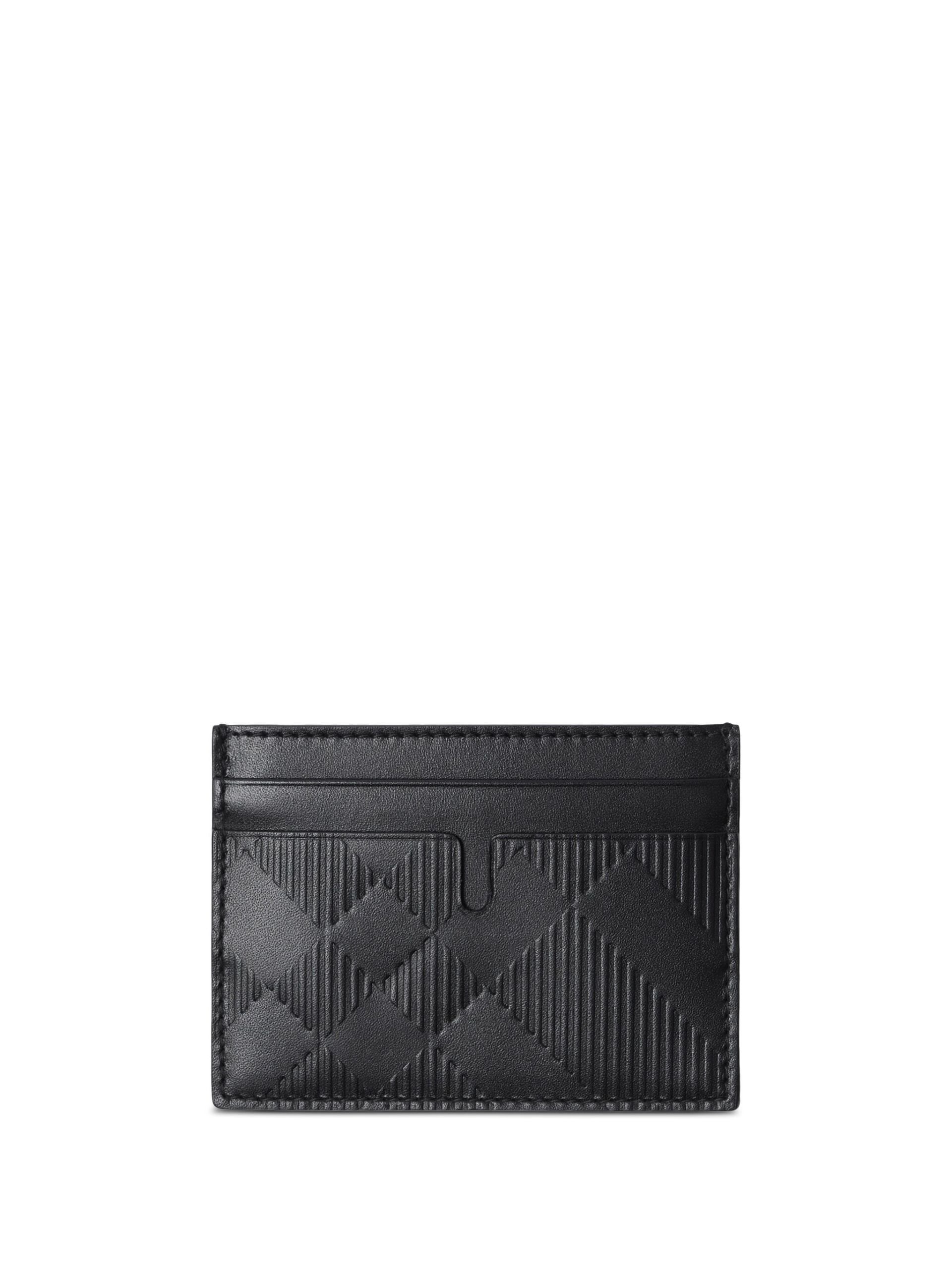 Black Embossed-Check Leather Cardholder - 2