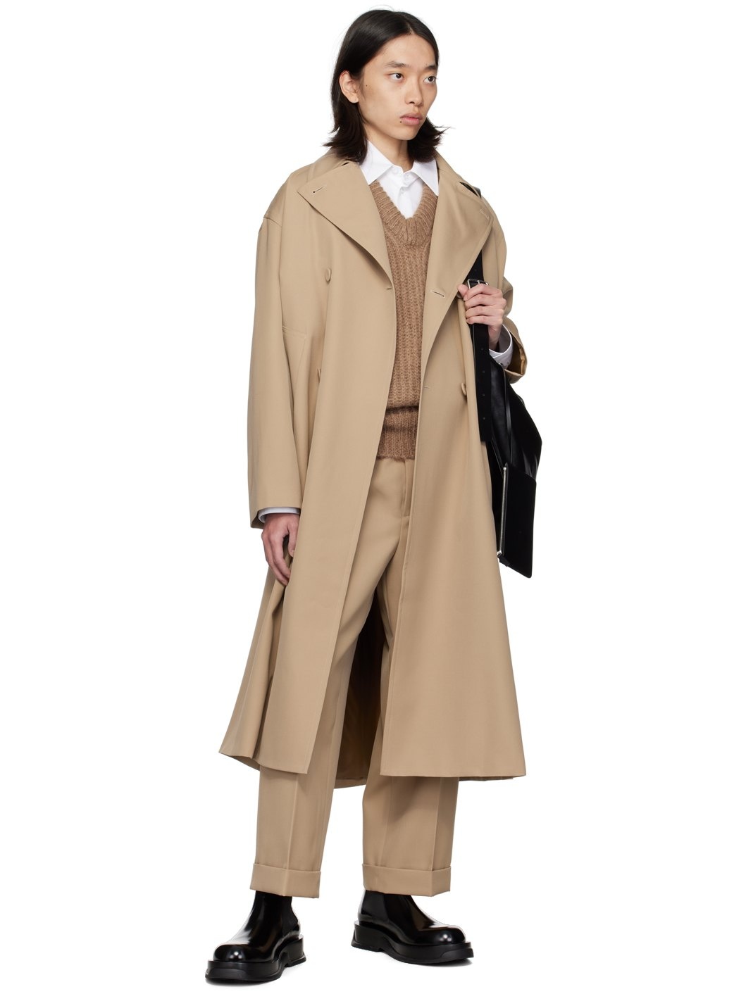 Beige Belted Trench Coat - 4