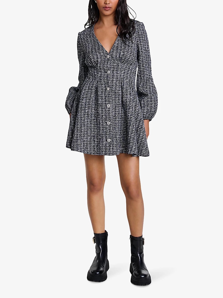 V-neck long-sleeve woven mini dress - 2