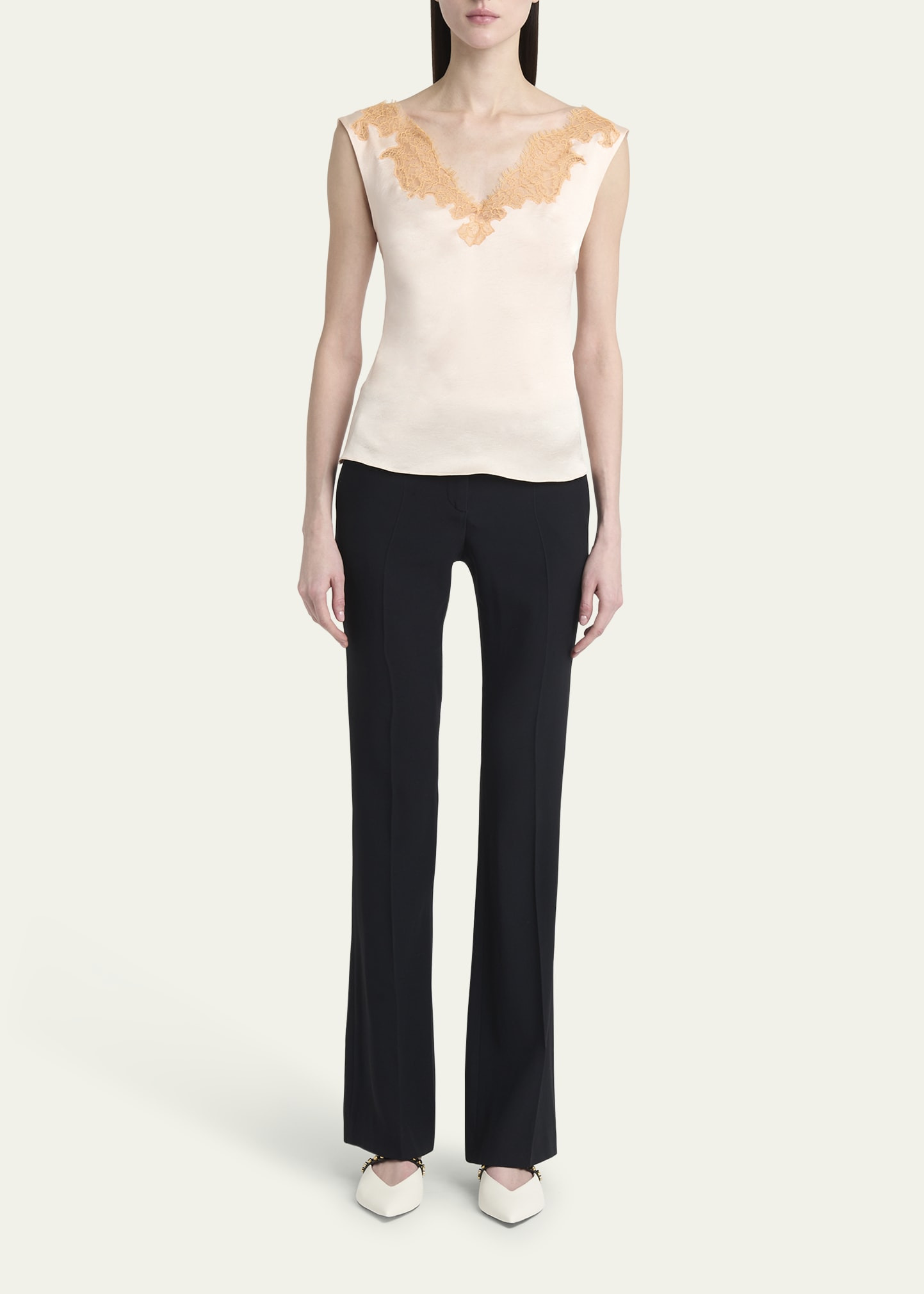 Lace Inset Satin Sleeveless Top - 2
