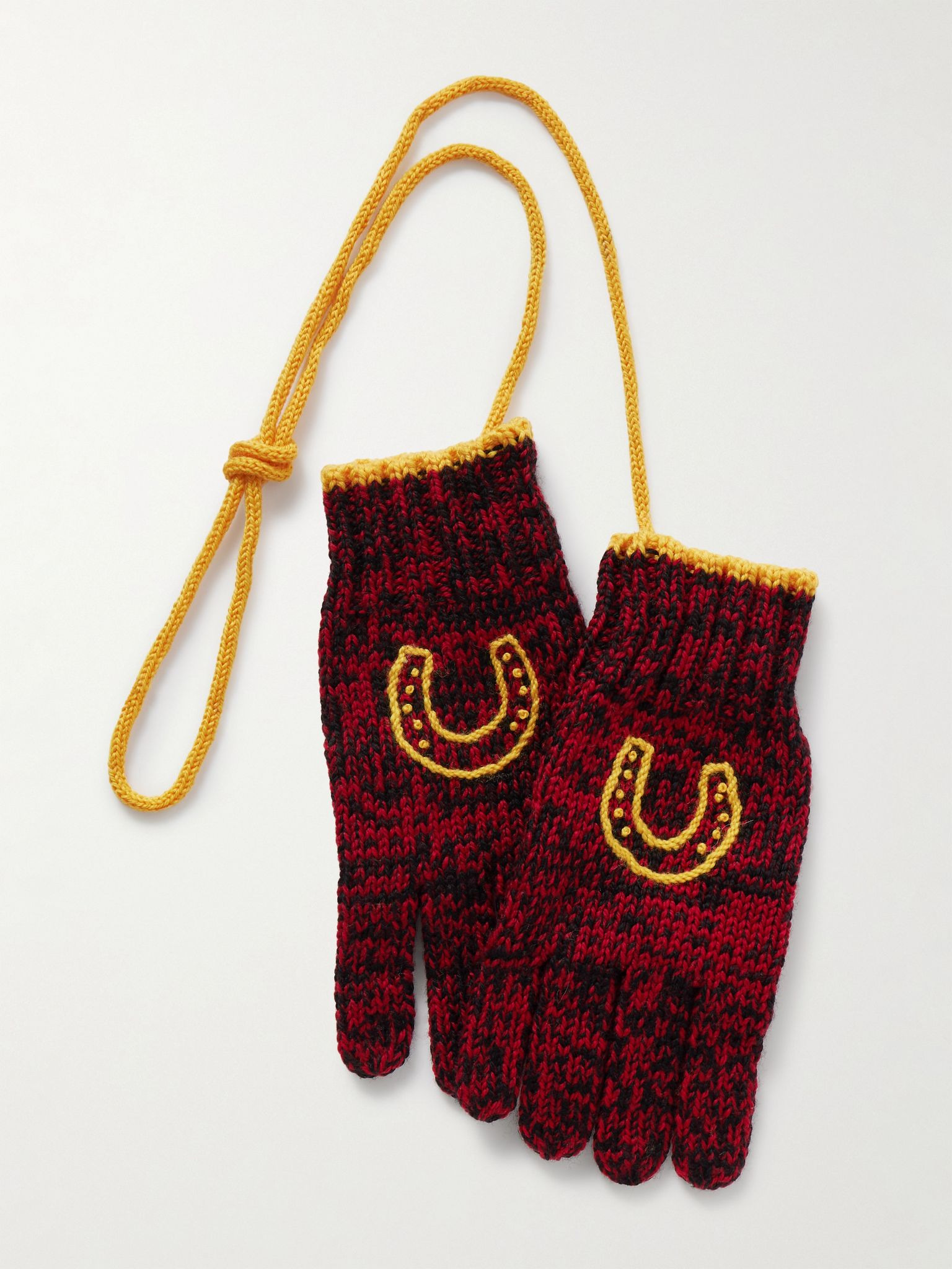 Embroidered Merino Wool Gloves Red - 1