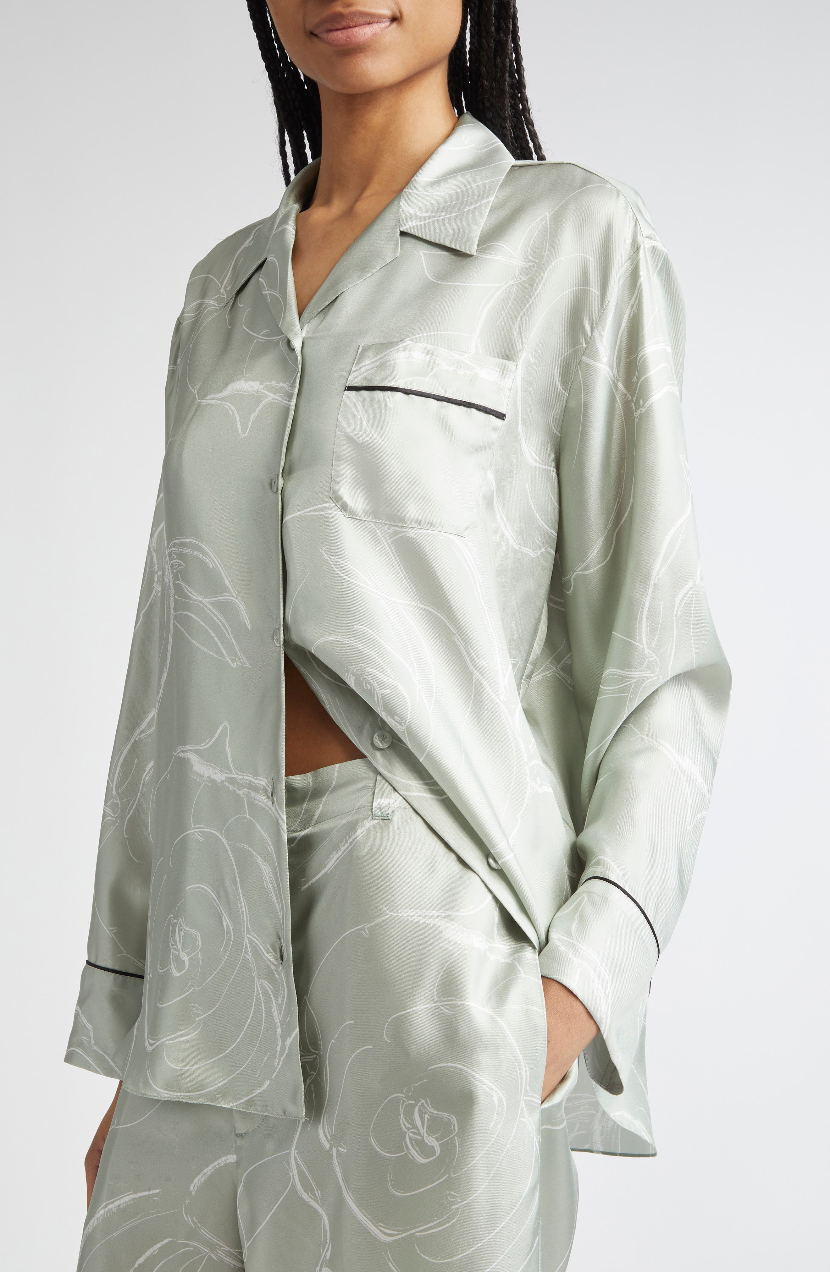 Marni Floral Silk Pajama Shirt in Auv19 Sea/green at Nordstrom - 5