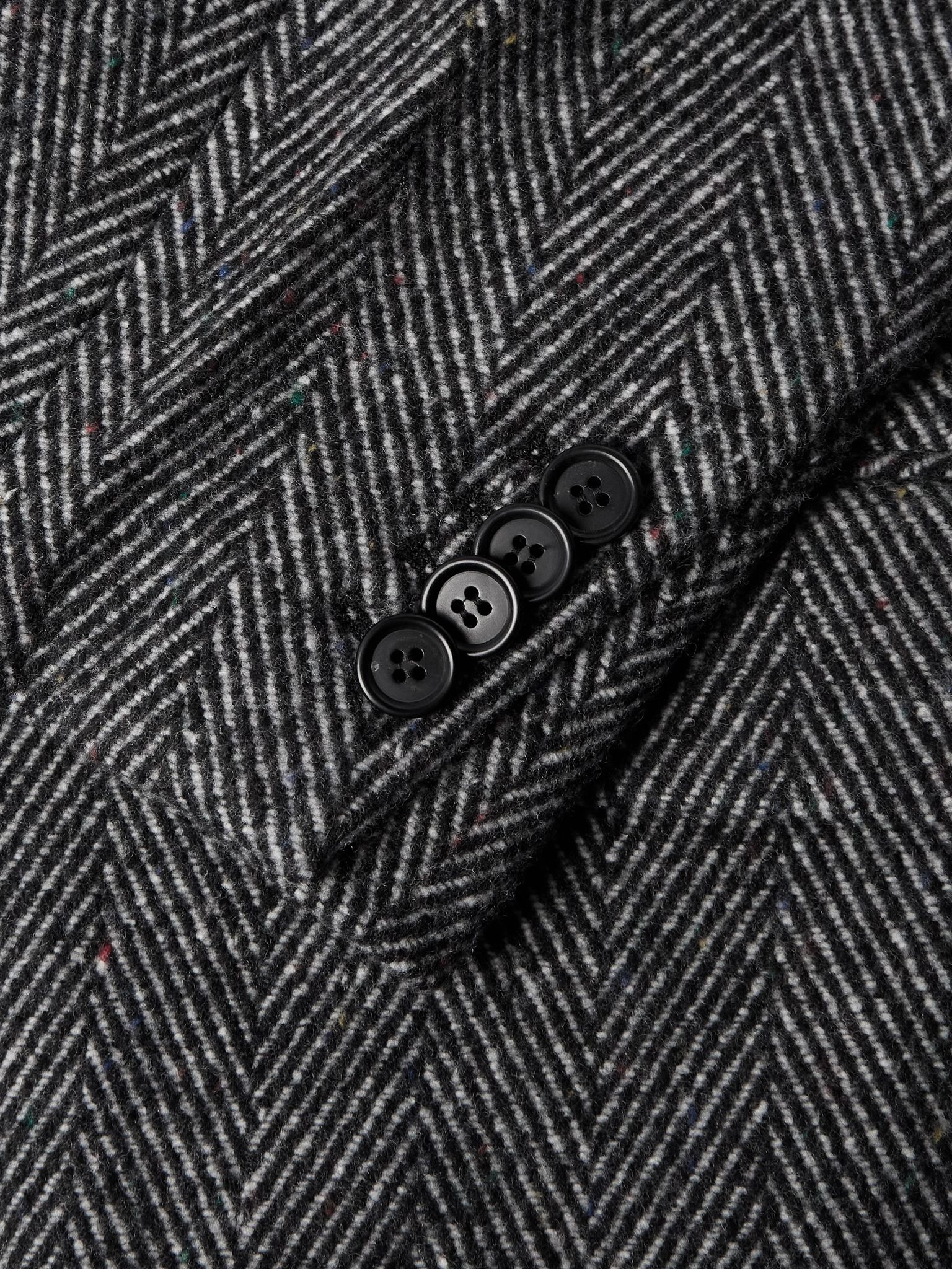 Herringbone Wool-Blend Coat Gray - 6