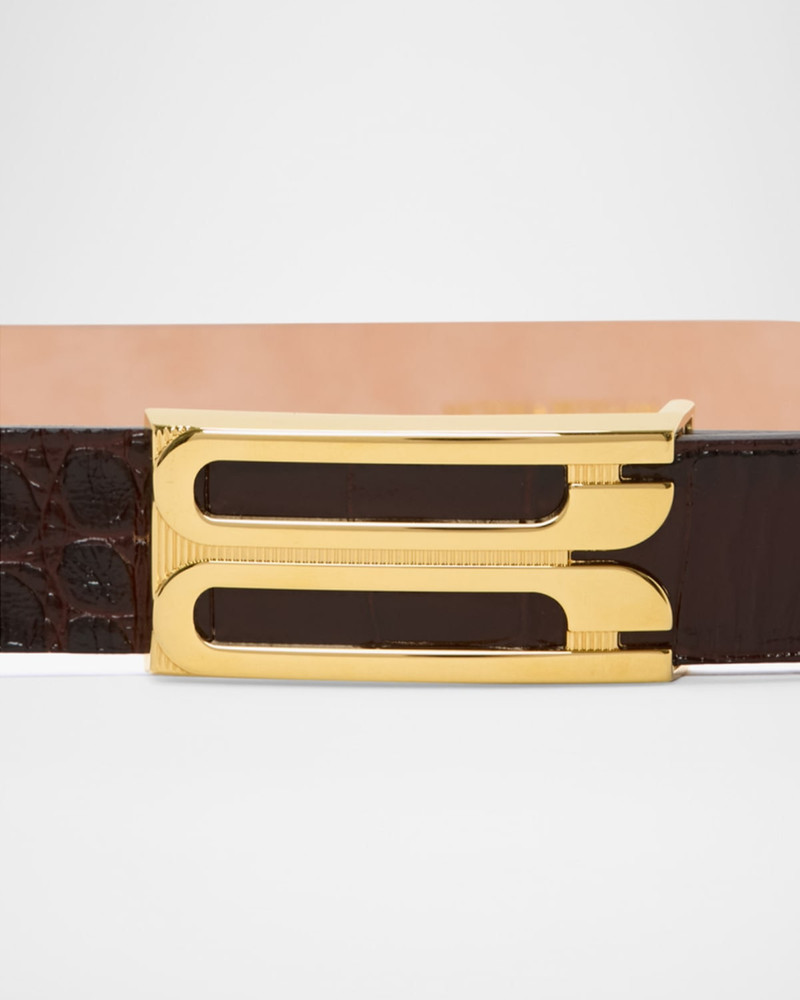 Victoria Beckham Gold-Plated B-Logo Leather Belt outlook