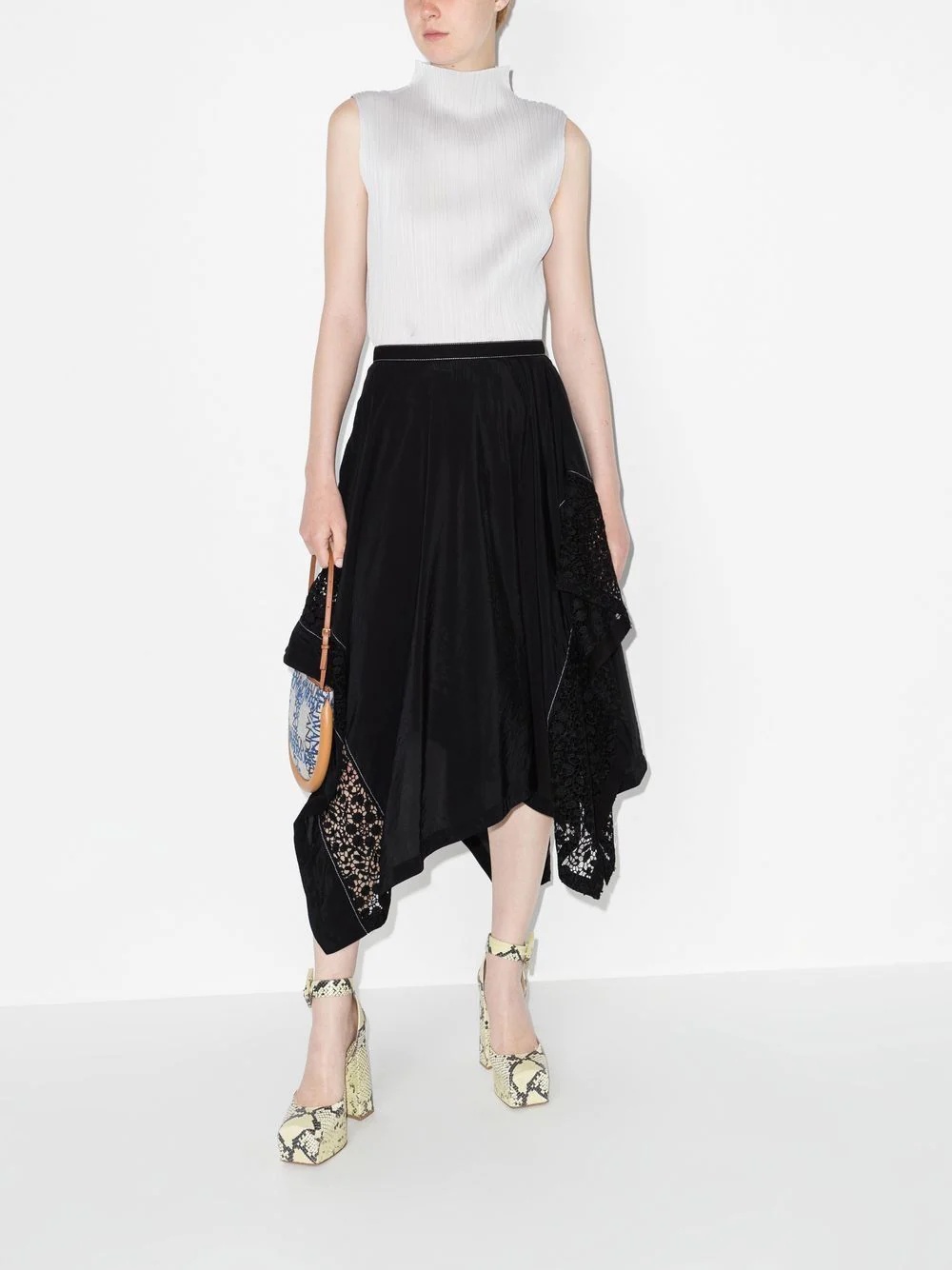 lace-insert asymmetric skirt - 2