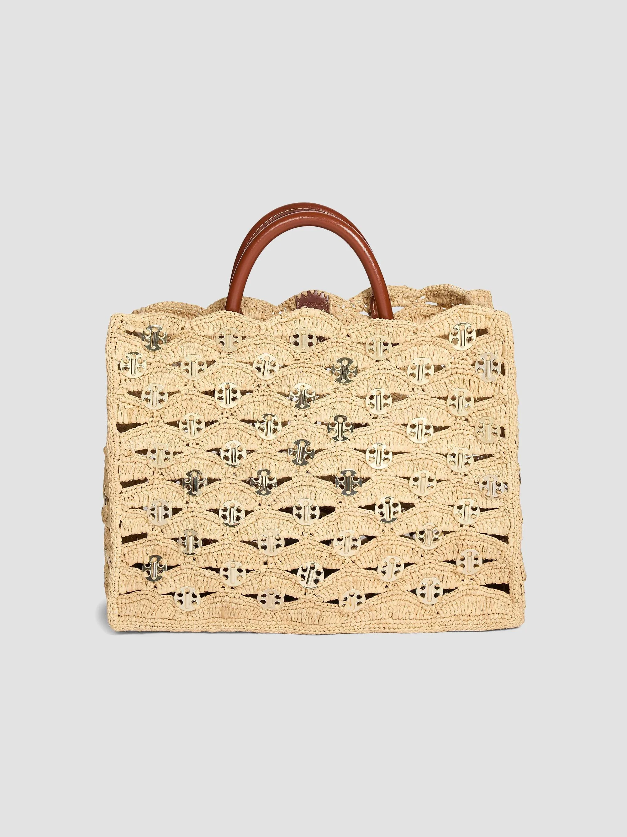 Women's Sac A Main Raffia & Leather Tote Bag - Natural Light Gold - 1