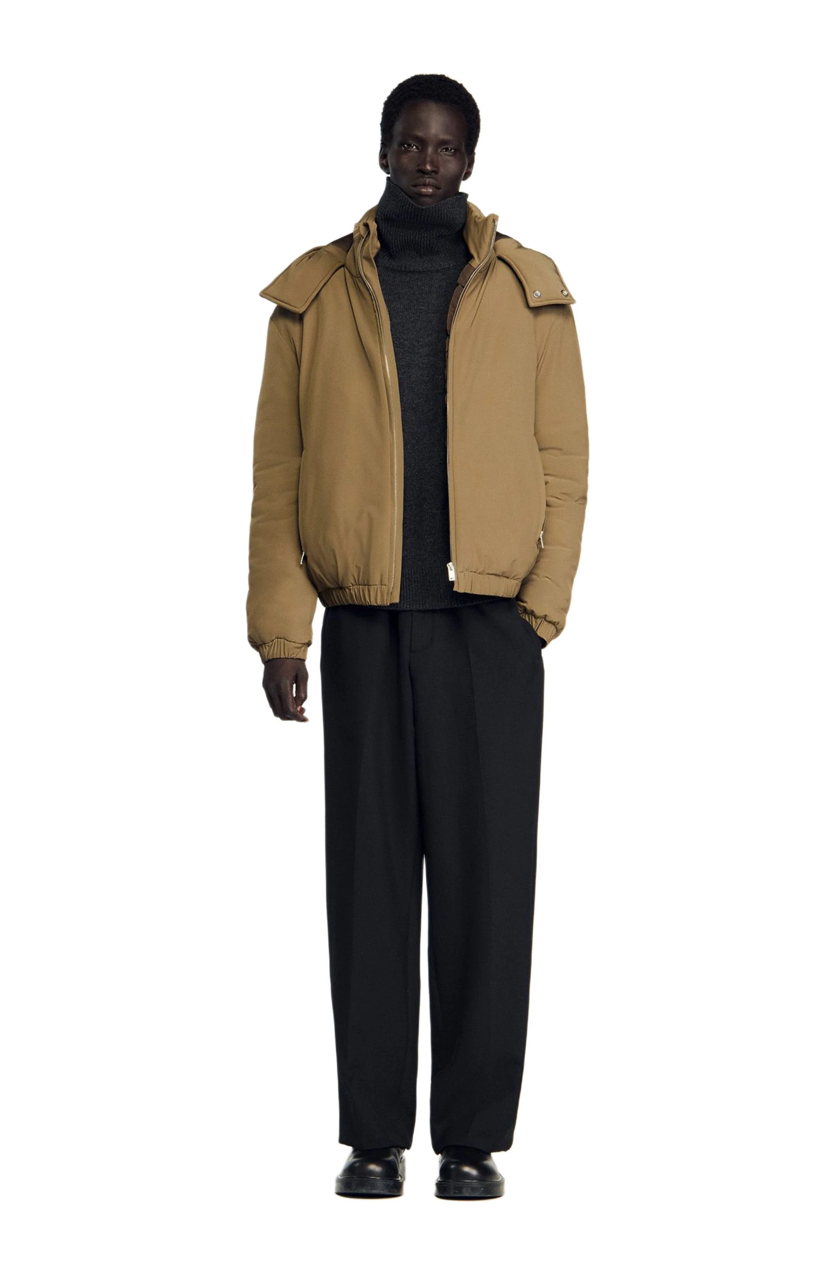 SANDRO Puffer jacket with hood in Caramel at Nordstrom - 1
