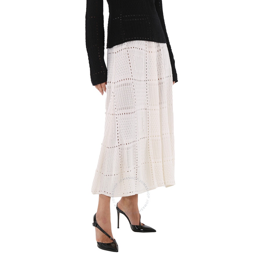 Chloe Ladies Cloudy White Full Kniited Midi Skirt, Size Medium - 4