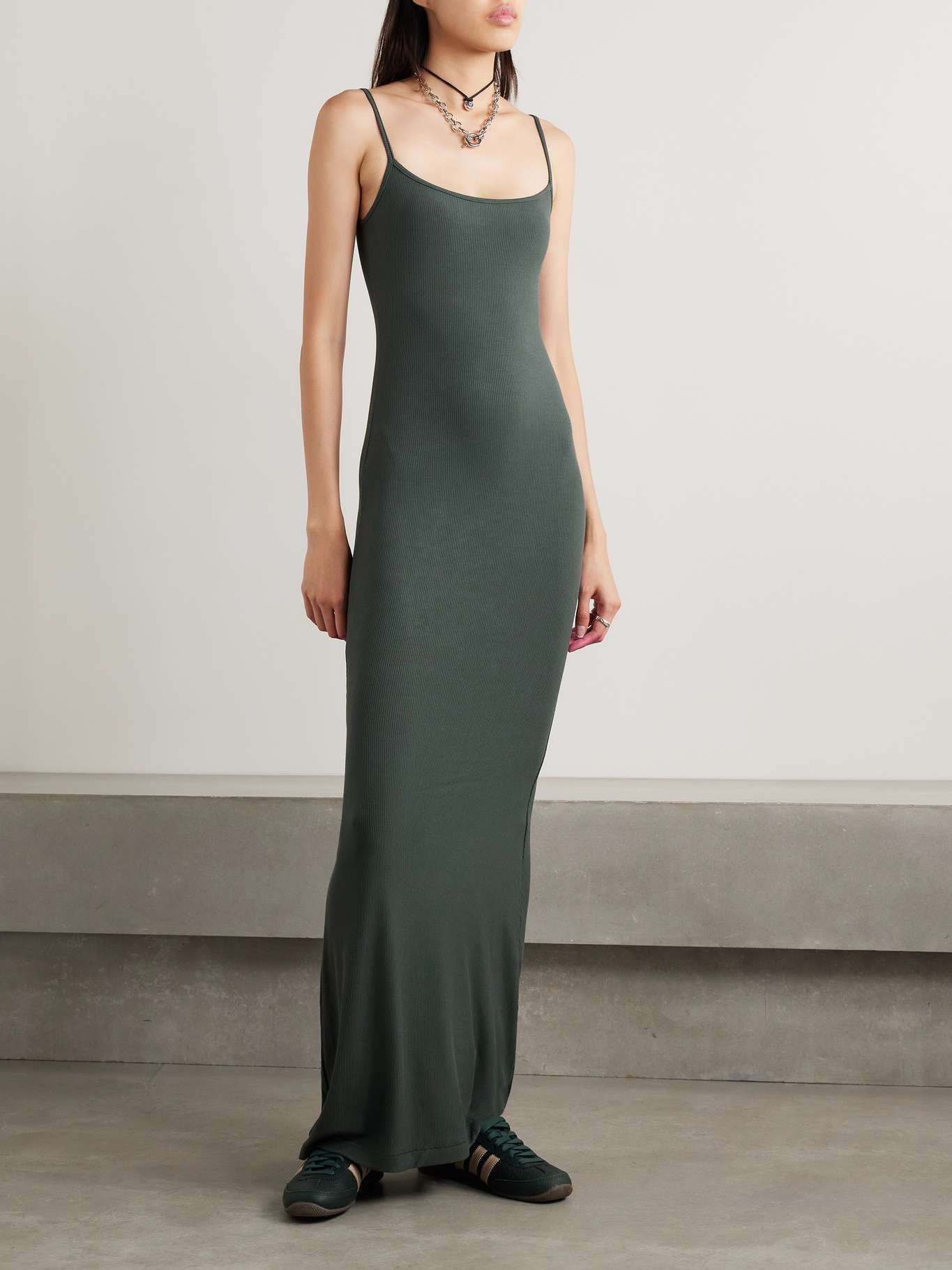 Soft Lounge ribbed stretch-modal slip dress - Marble Dark green - 3