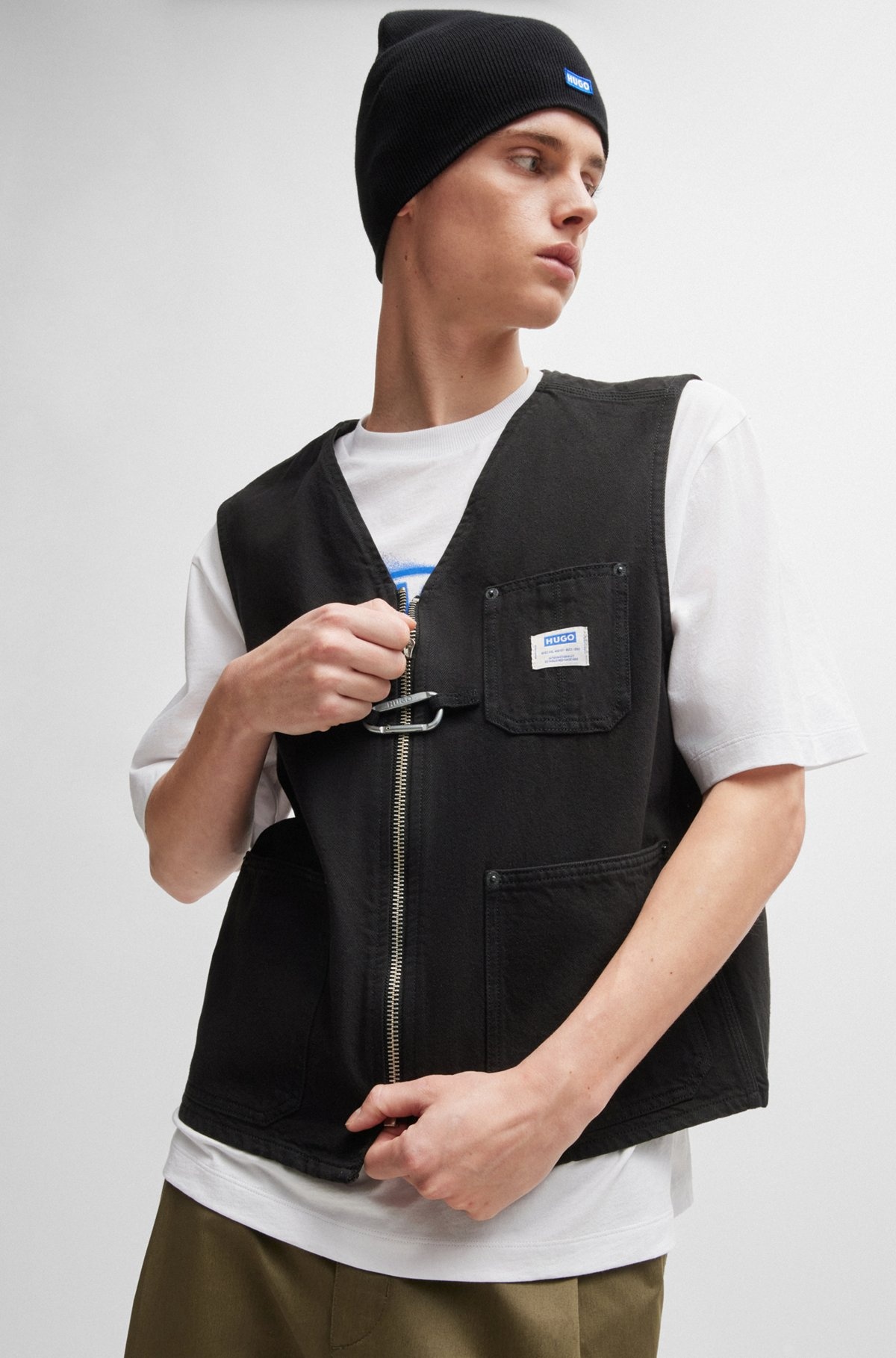 ZIP-UP WAISTCOAT IN COTTON DENIM - 6