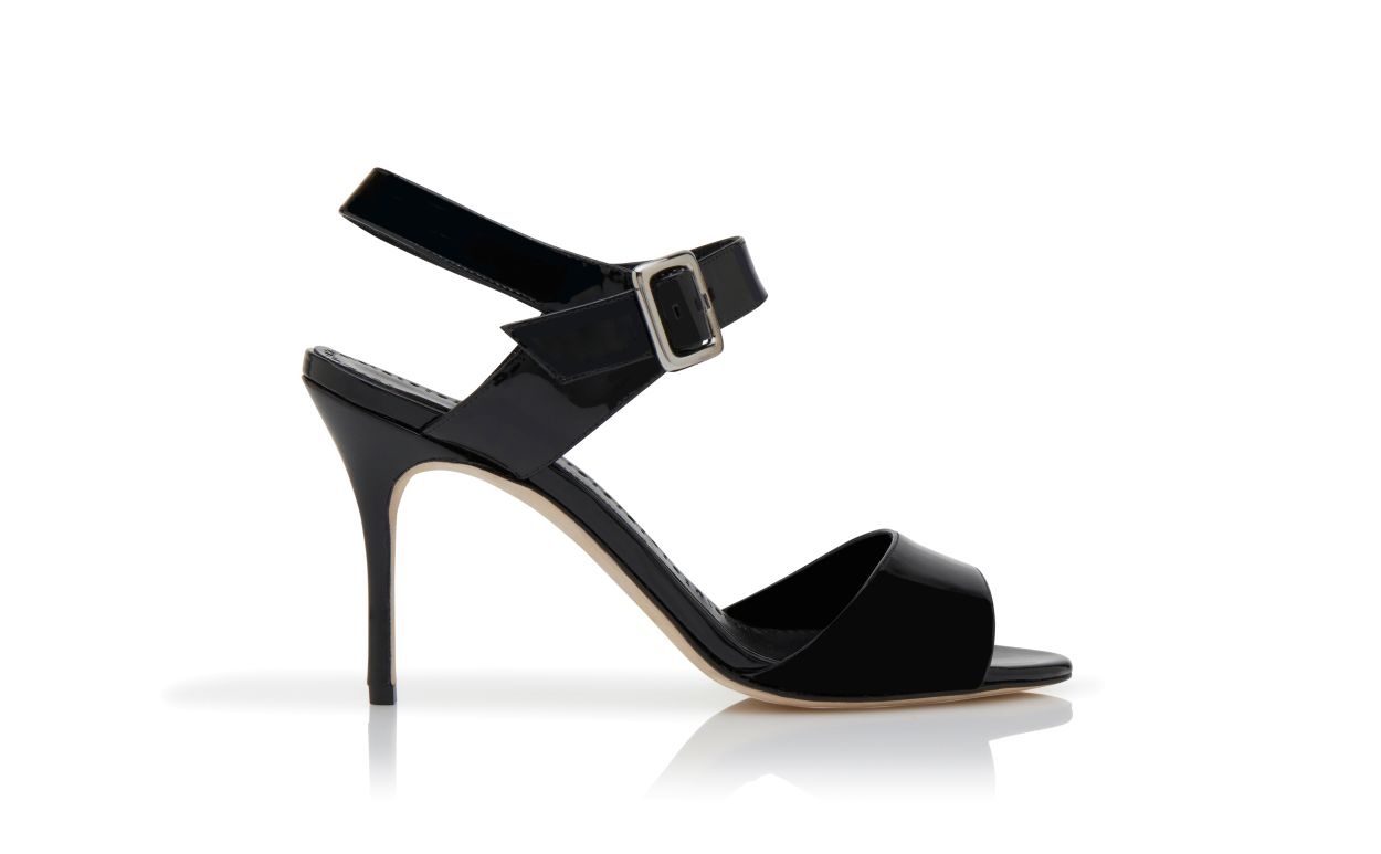 Black Patent Leather Slingback Sandals - 1