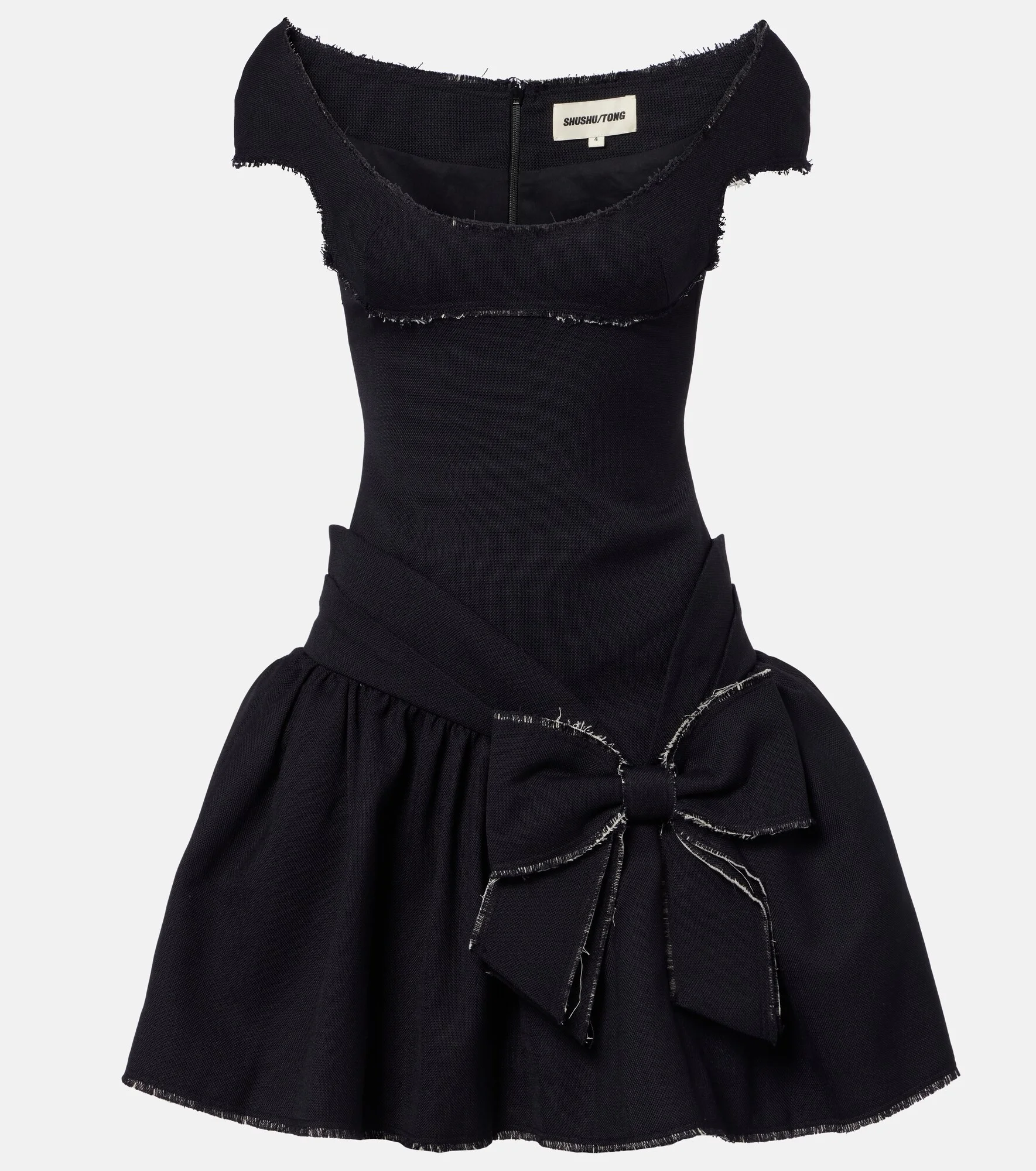 Bow-detail distressed tweed minidress - 1