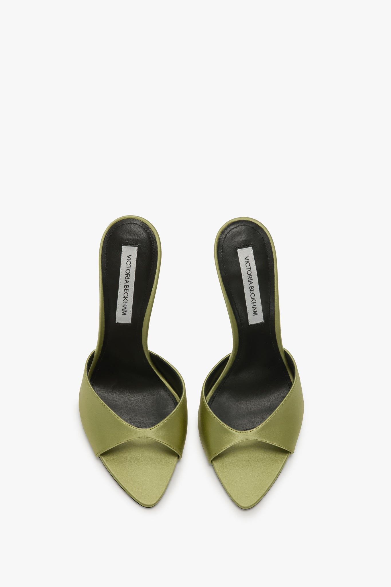 Harlow Open Toe Mule In Pale Green Satin - 4
