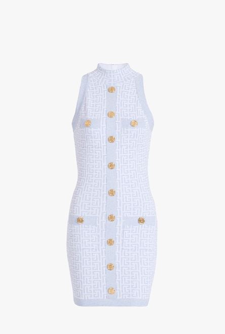 Pale blue and white knit dress with gold-tone buttons - 1