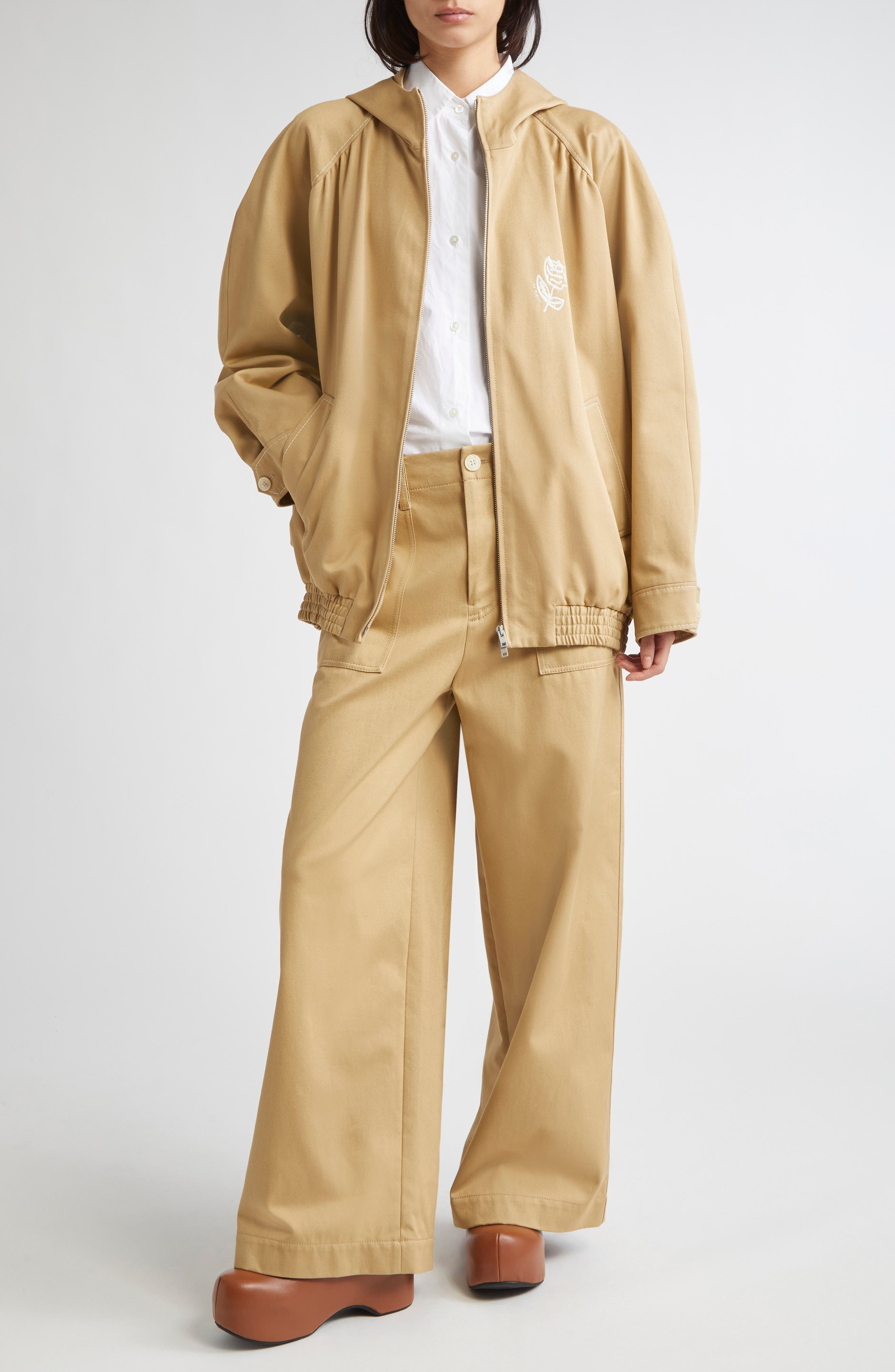 Marni Hooded Floral Embroidered Cotton Drill Bomber Jacket in Cement at Nordstrom - 2