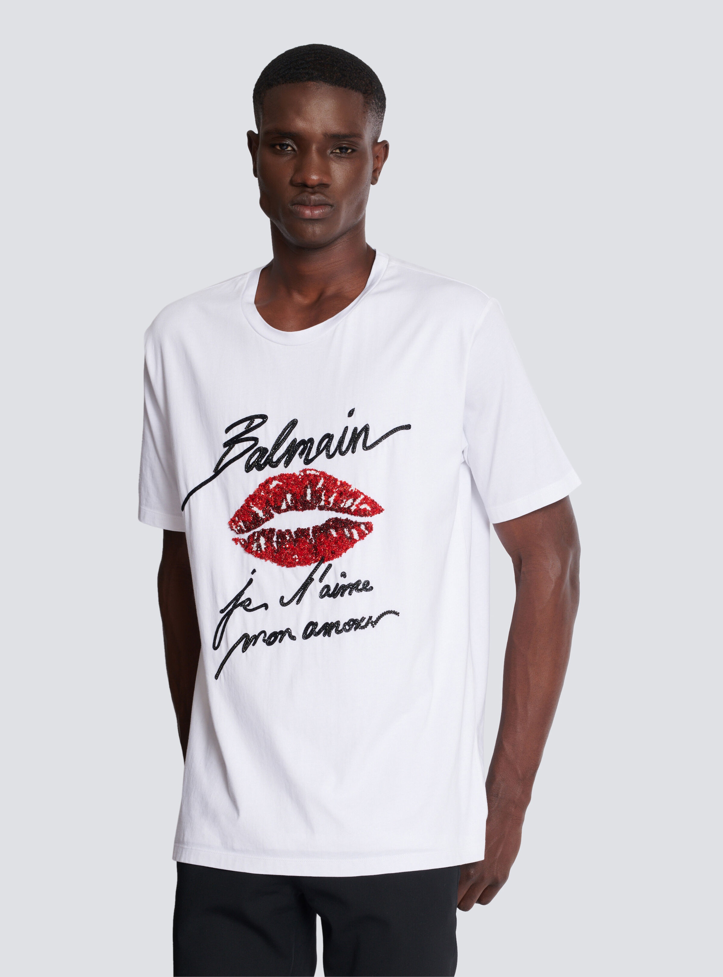 Embroidered T-shirt with Balmain "Love Letter" and Lips - 6