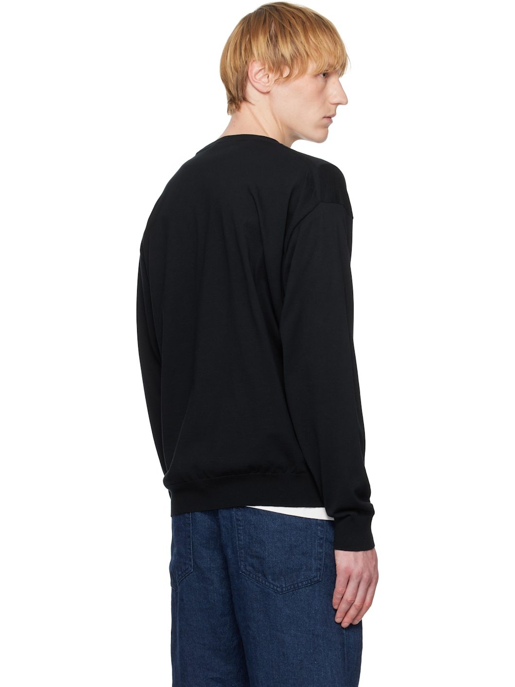 Navy Super High Gauge Cotton Knit Sweater - 3