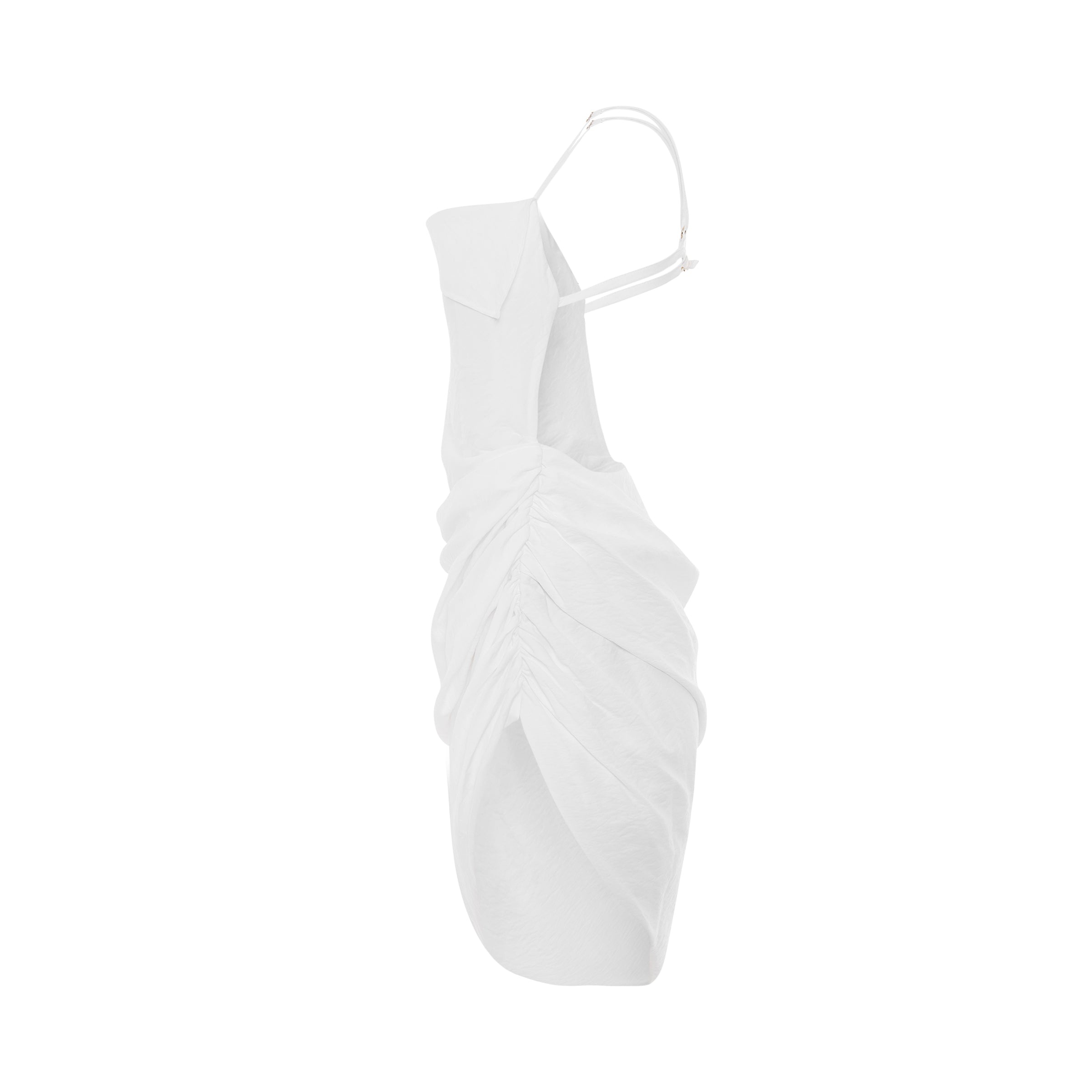 Saudade Asymmetric Draped Mini Dress in White - 3