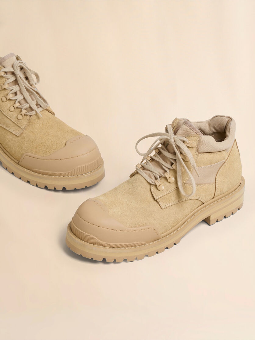 BEIGE SUEDE PATCHY COMBAT BOOT - 4