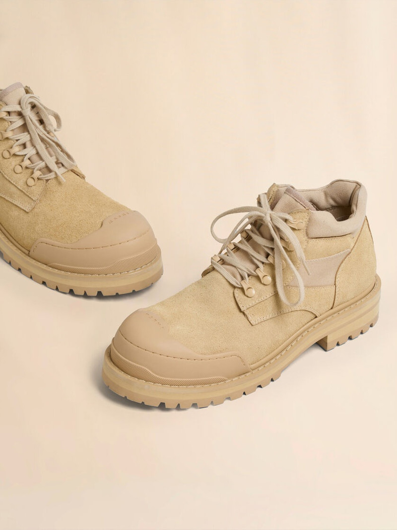 BEIGE SUEDE PATCHY COMBAT BOOT 4