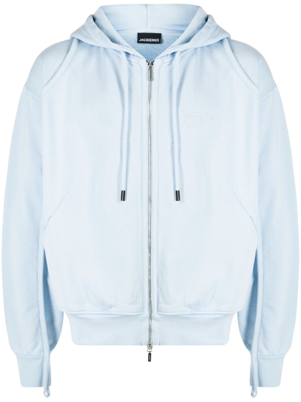 logo-embroidered two-way zip hoodie - 1