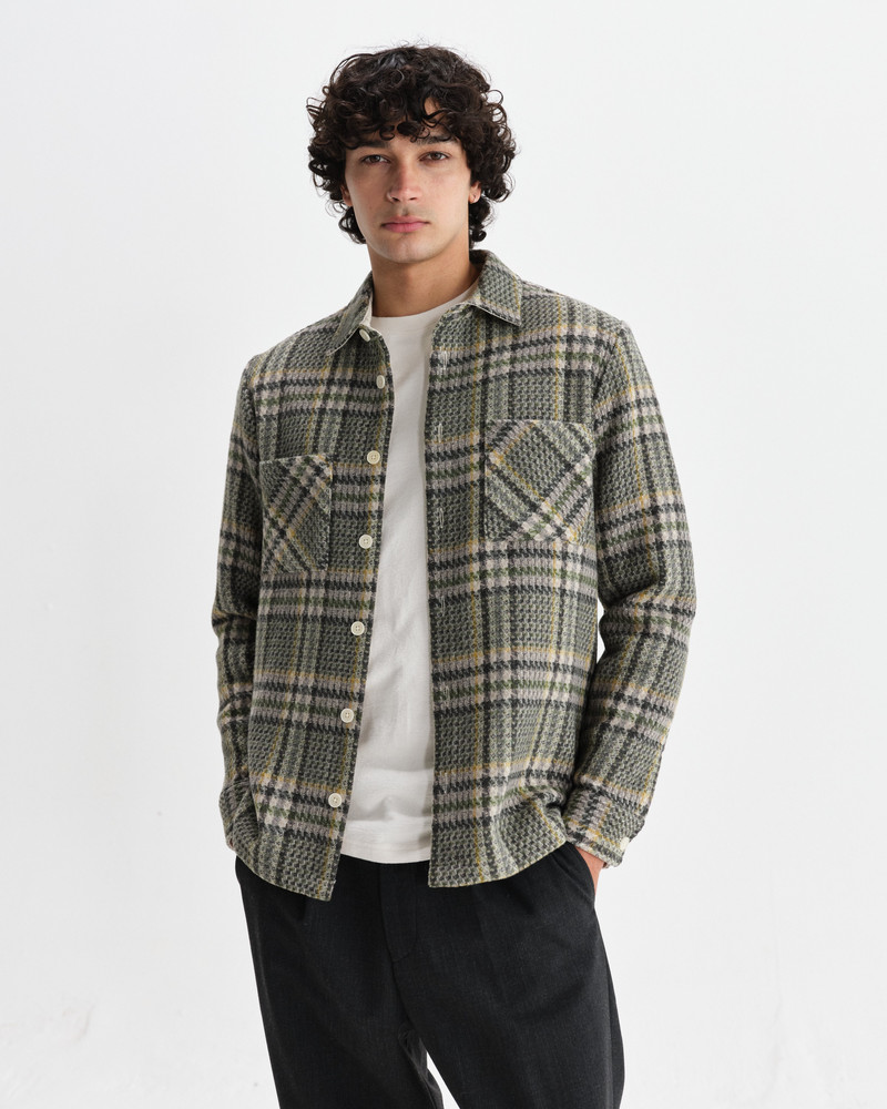 Wax London Whiting - Green Wool Check Overshirt outlook