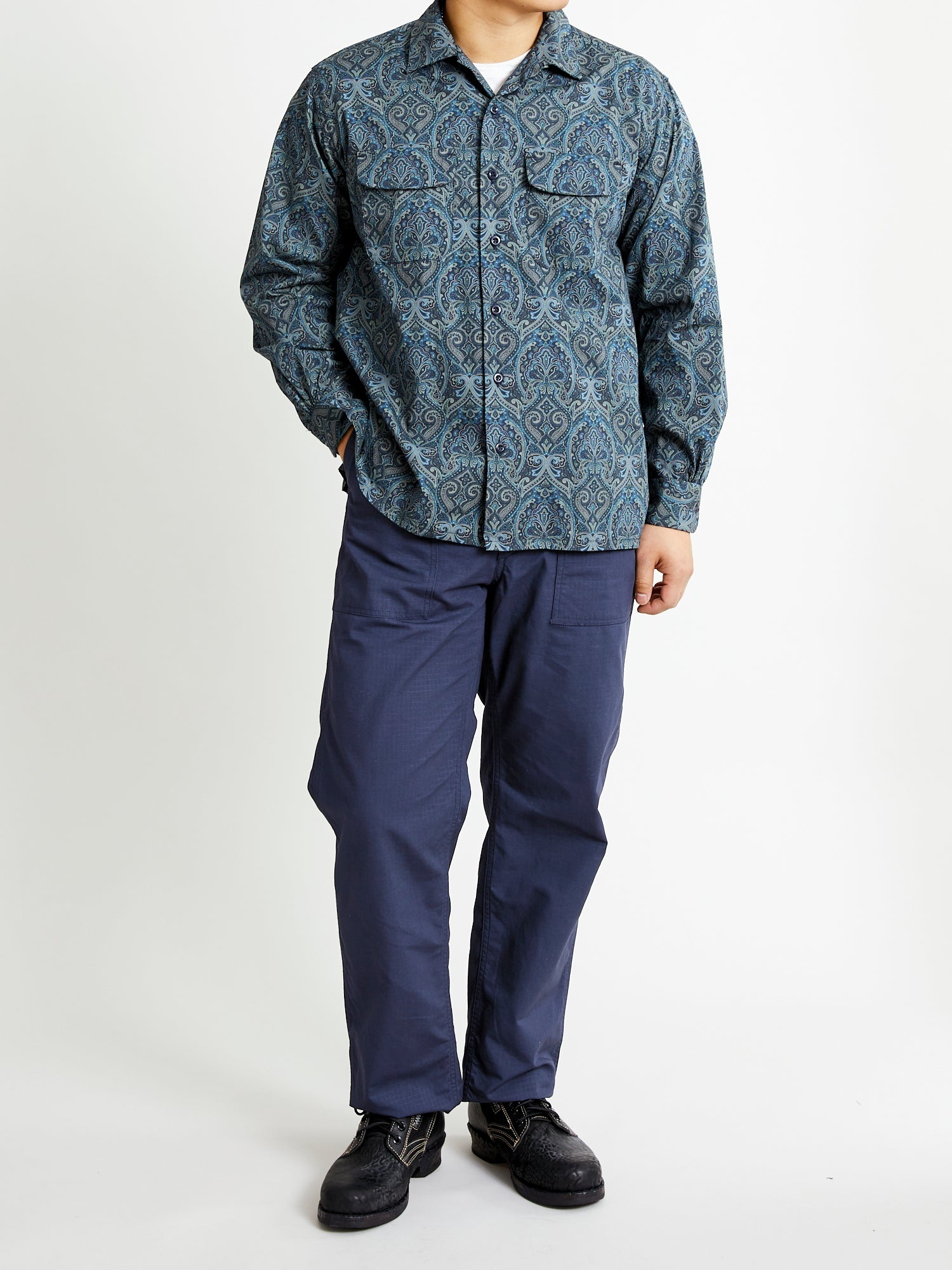 Classic Shirt in Navy Cotton Paisley Print - 12