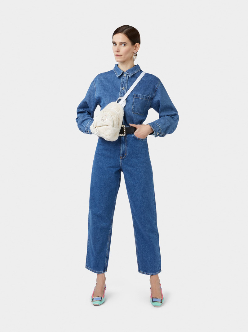 Roger Vivier Walky Viv' Strass Buckle Mini Backpack in Faux Fur outlook