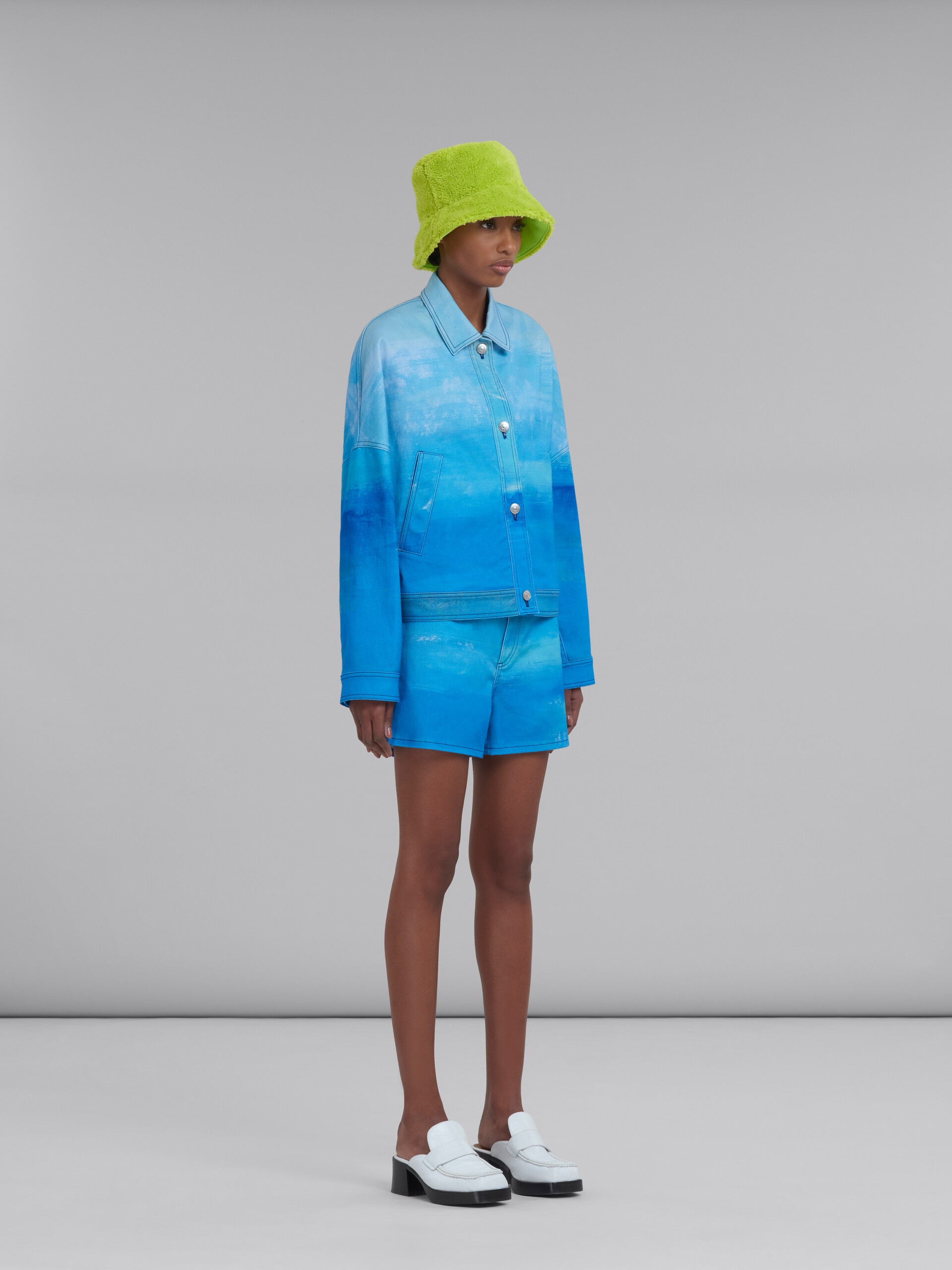 BLUE COTTON DRILL JACKET WITH NOTTE GIORNO PRINT - 6