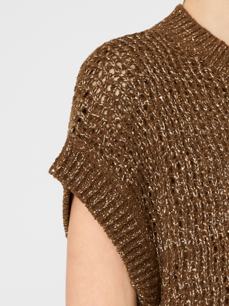 ARMONIA Sequin-adorned mesh-knit cotton sweater - HAZELNUT BROWN 5