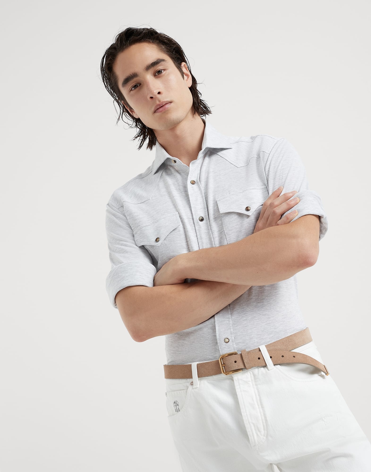 Linen and cotton jersey western shirt - 4