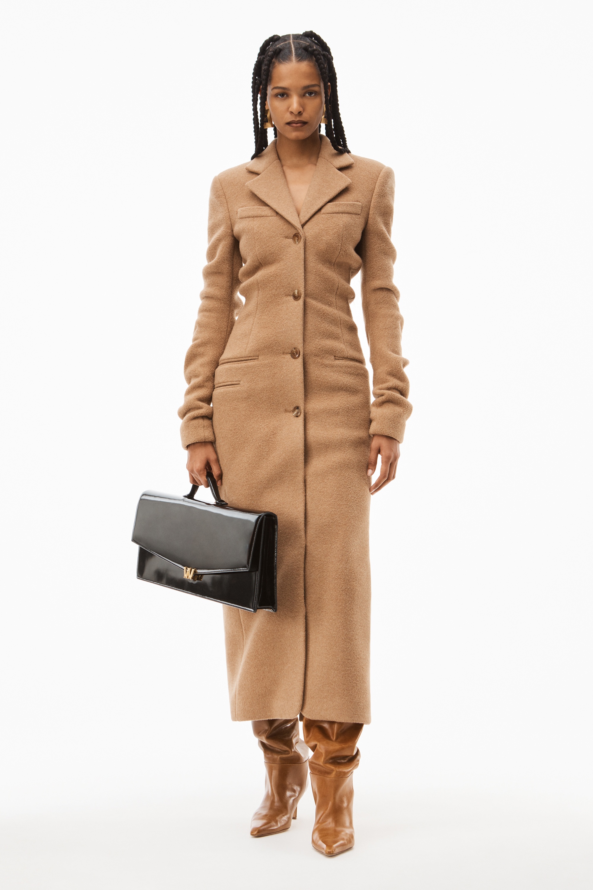 Alexander Wang FITTED LONG COAT IN STRETCH WOOL REVERSIBLE