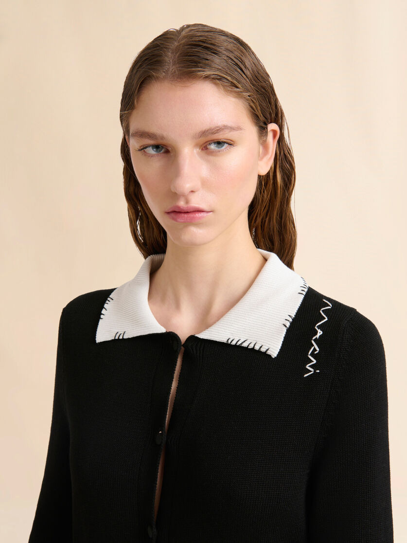 BLACK COTTON CARDIGAN WITH MARNI MENDING - 4