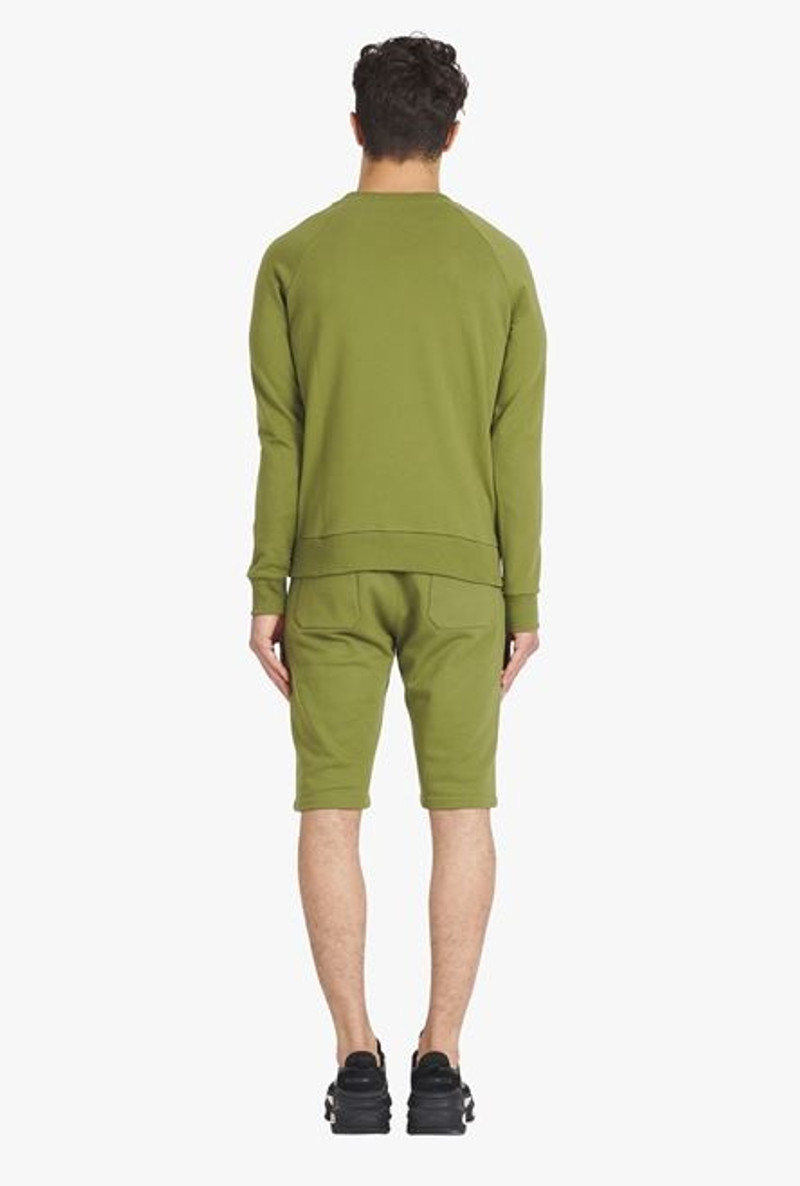 Light khaki eco-designed cotton sweatshirt with small flocked white Balmain Paris logo 3