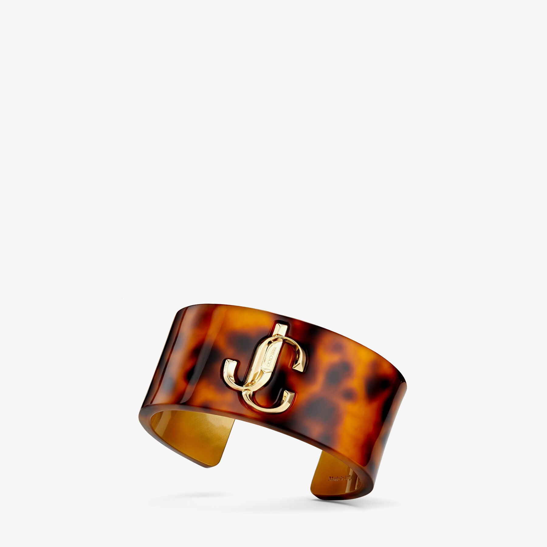 JC Cuff
Tortoiseshell Resin Cuff Bracelet with Gold-Finish Metal JC Emblem - 4